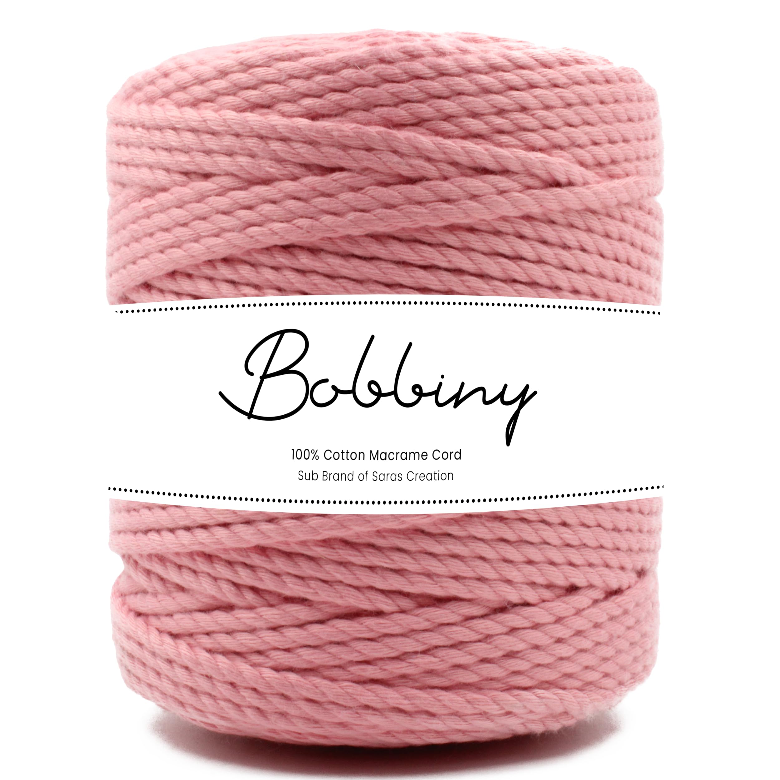 Bobbiny | 3 Ply Twisted Macrame Cotton Cord Dori (Roll Packaging) Thread for Macrame DIY and Other Projects | Peach | 4mm,10 Meter
