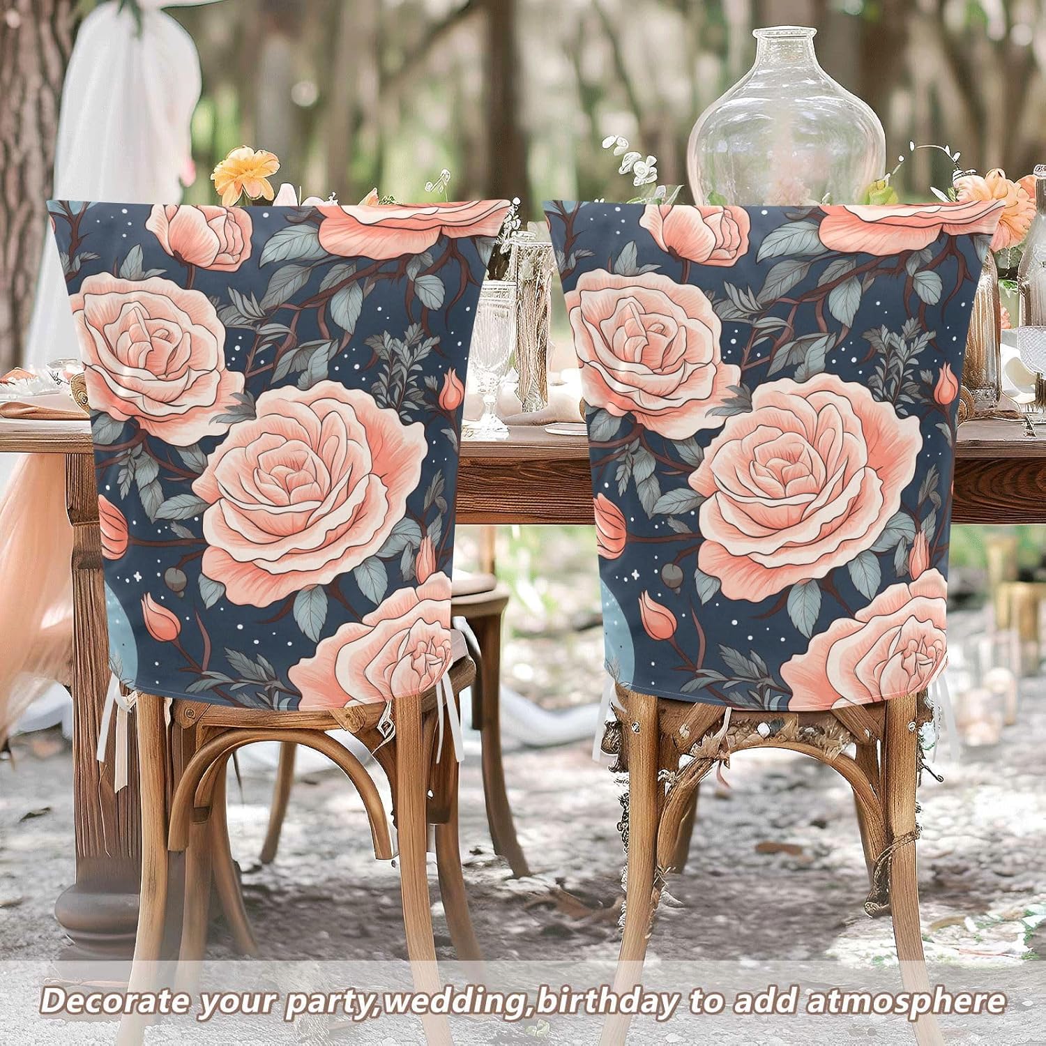 ALAZA Roses at Starry Night Chair Back Cover Set of 6, Washable Reusable Removable Chair Slipcovers Decorative Chair Cover for Home Kitchen Wedding Party