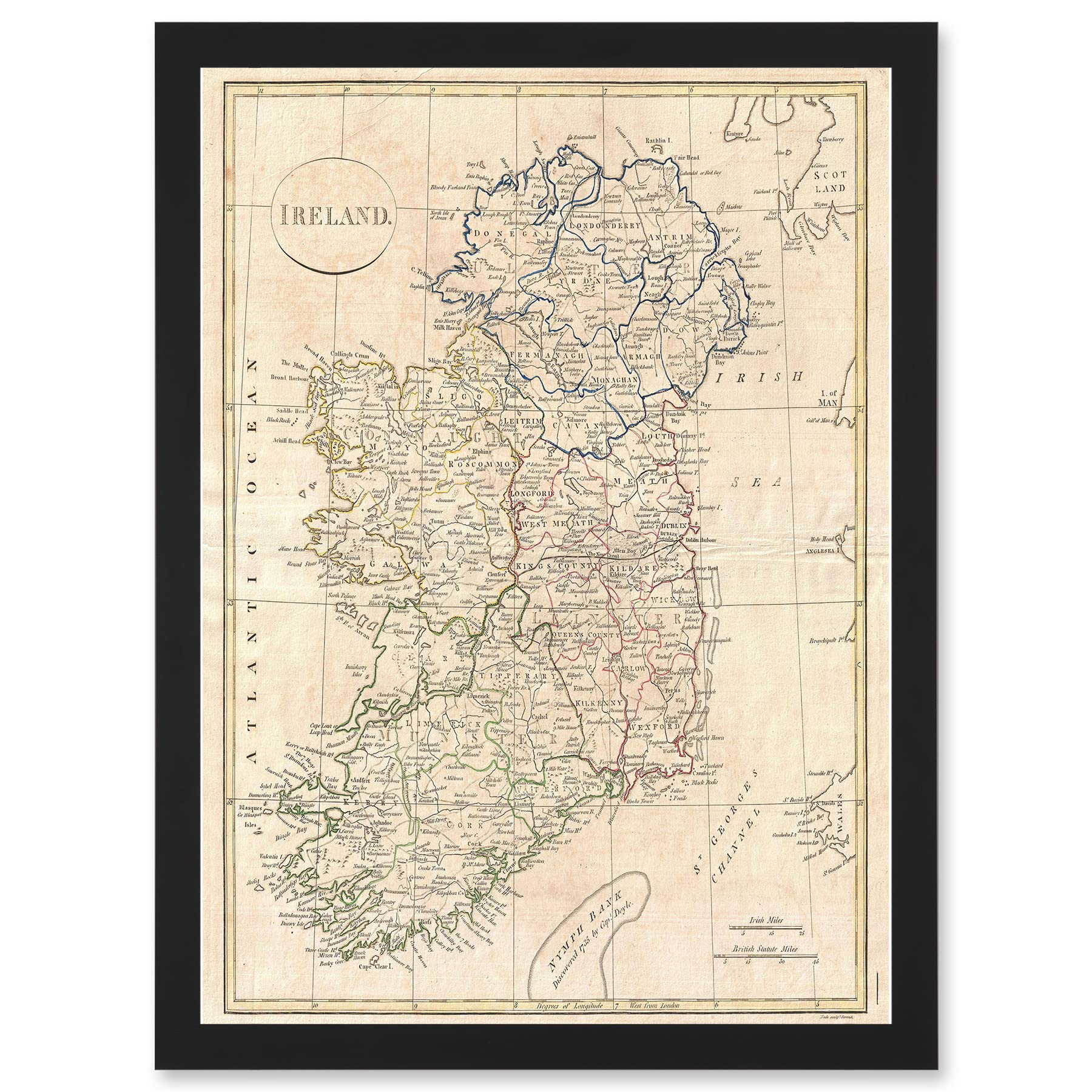Artery8 Framed Black A3 1799 Clement Cruttwell Map Ireland Vintage Artwork Framed A3 Wall Art Print
