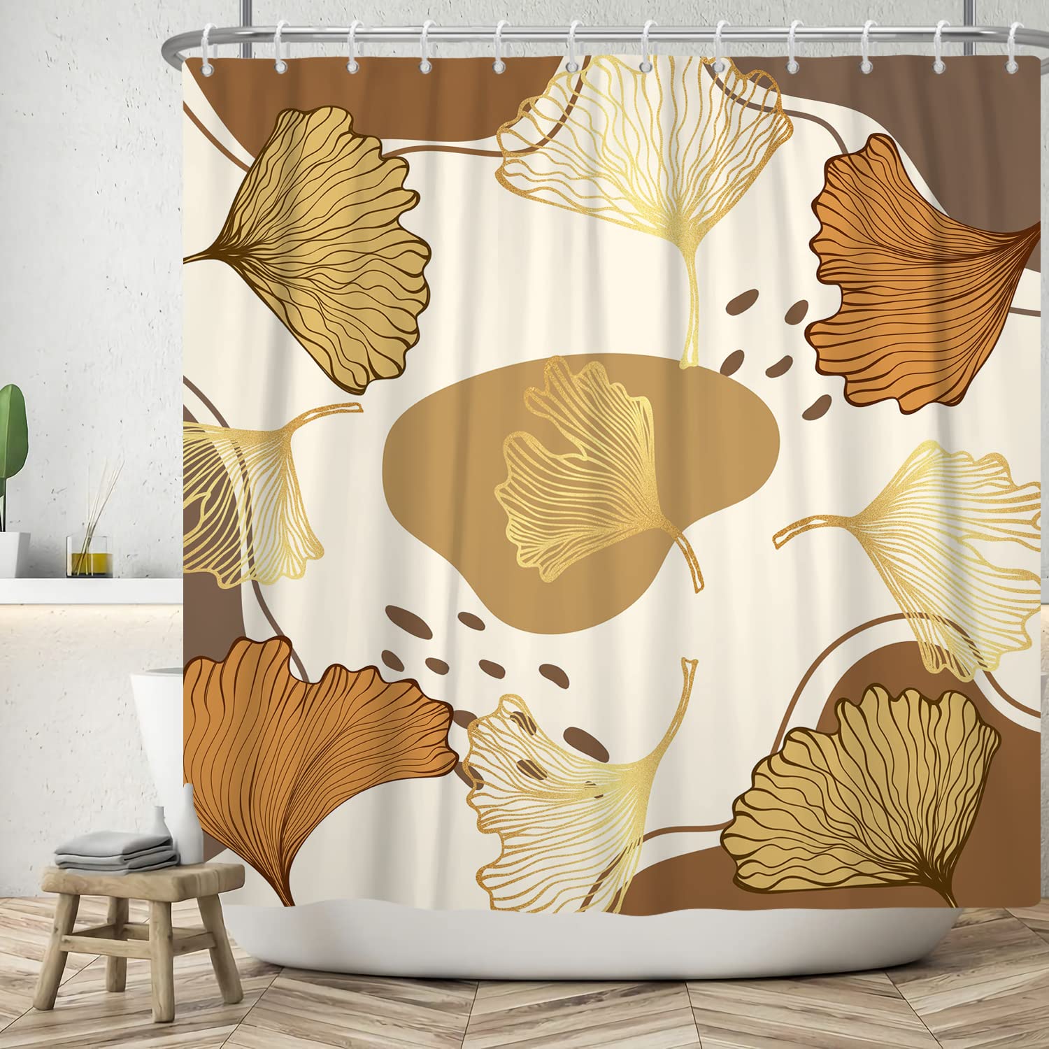 Ttincceer 183x183cm Abstract Maple Leaf Shower Curtain Mid-Century Autumn Plant Bathroom Curtain Modern Boho Bathroom Art Decor Curtain Waterproof Bathtub Curtain — image 1