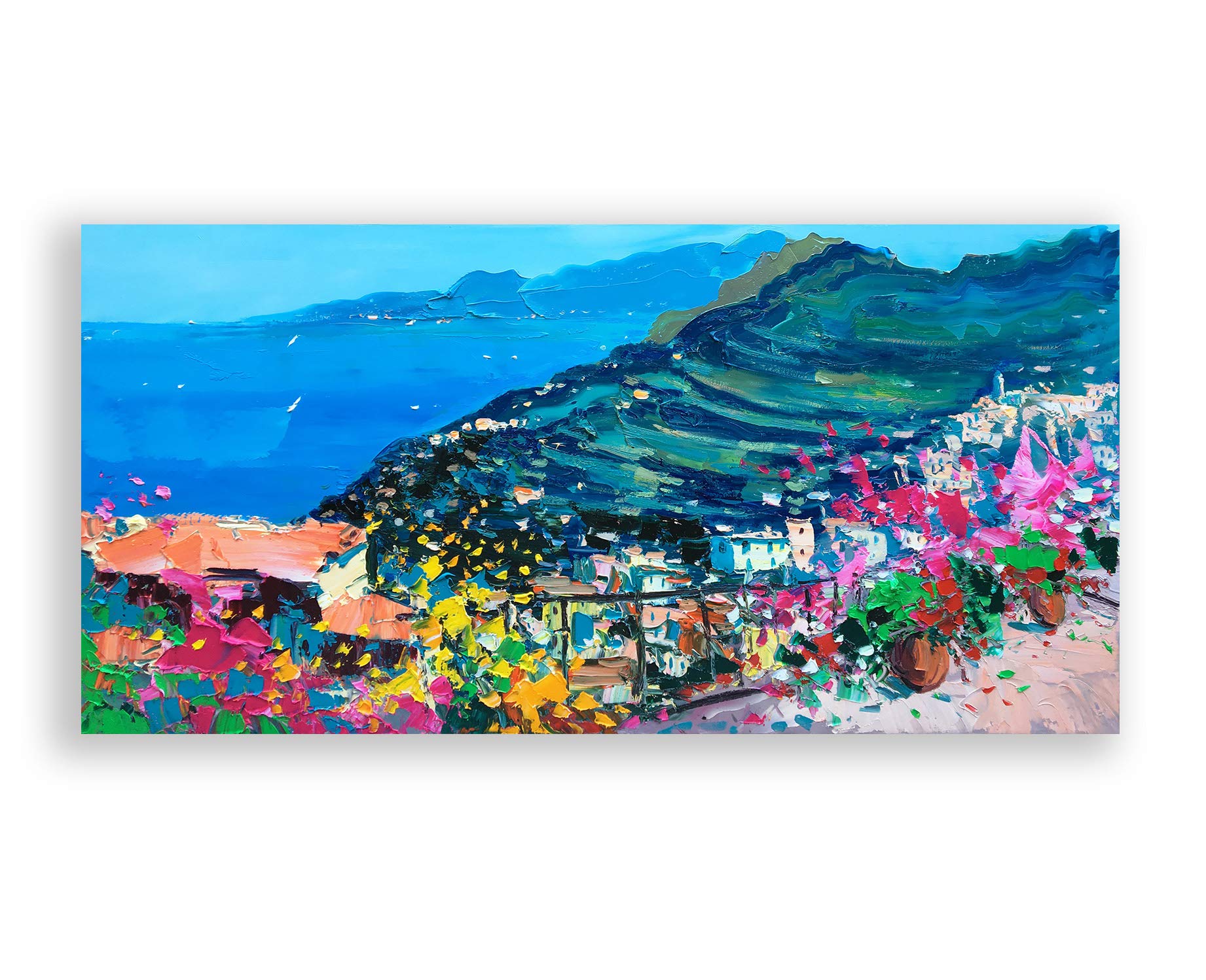 Manarola Painting on Canvas, Original Art, Cinque Terre, Italy Art, Seascape Painting, Living Room Wall Art, Large Art, Anniversary Gift