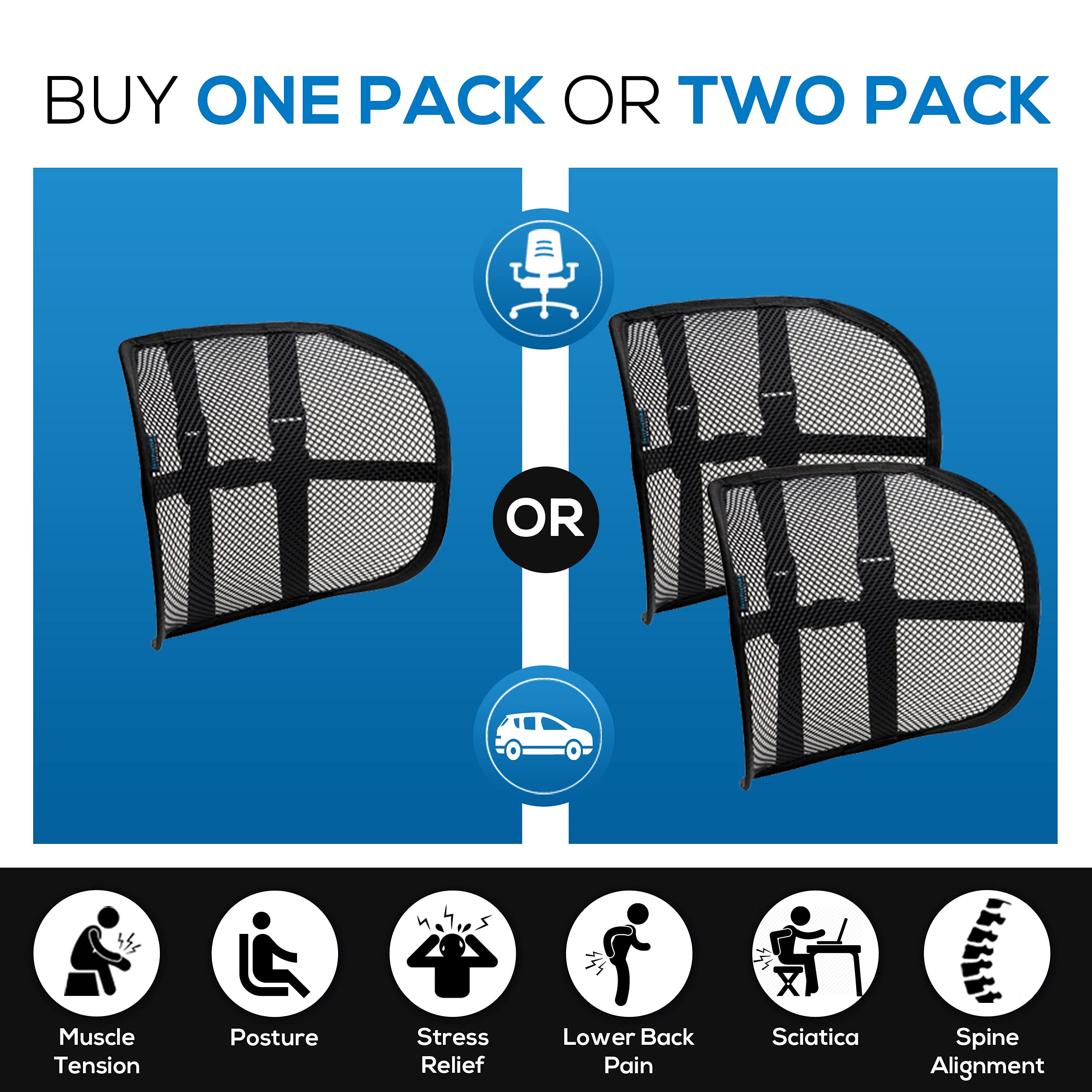 Easy Posture Lumbar Back Support Mesh, Non Slip Double Lock Strap