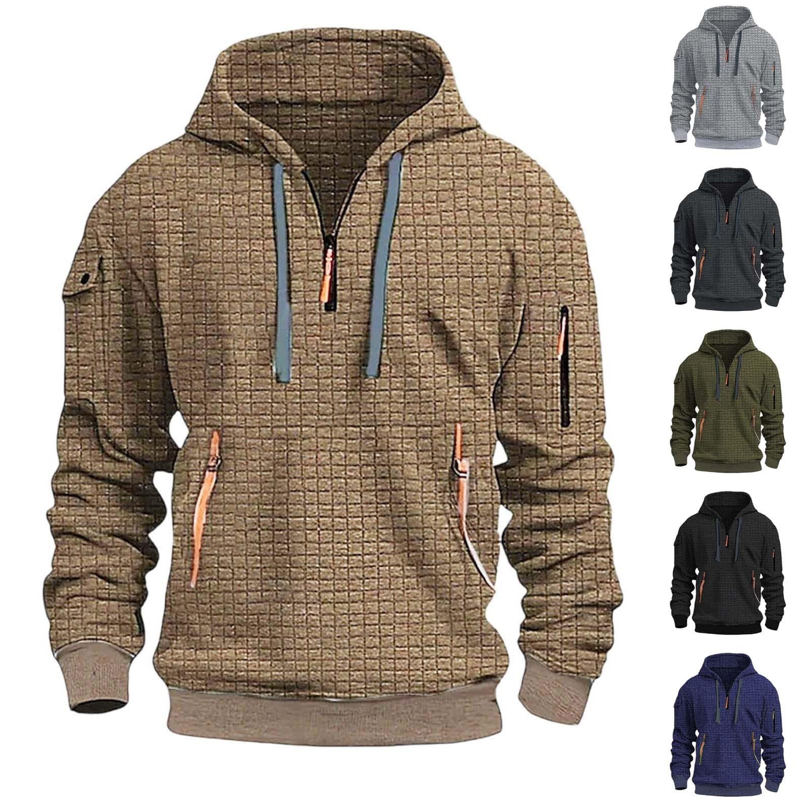 Felpa sportiva con mezza zip da uomo con cappuccio testurizzata multi | Casual Manica Lunga Coulisse Camicie Con Cappuccio Autunno Inverno Outdoor Activewear Top Sportivi Vestibilità Regolare