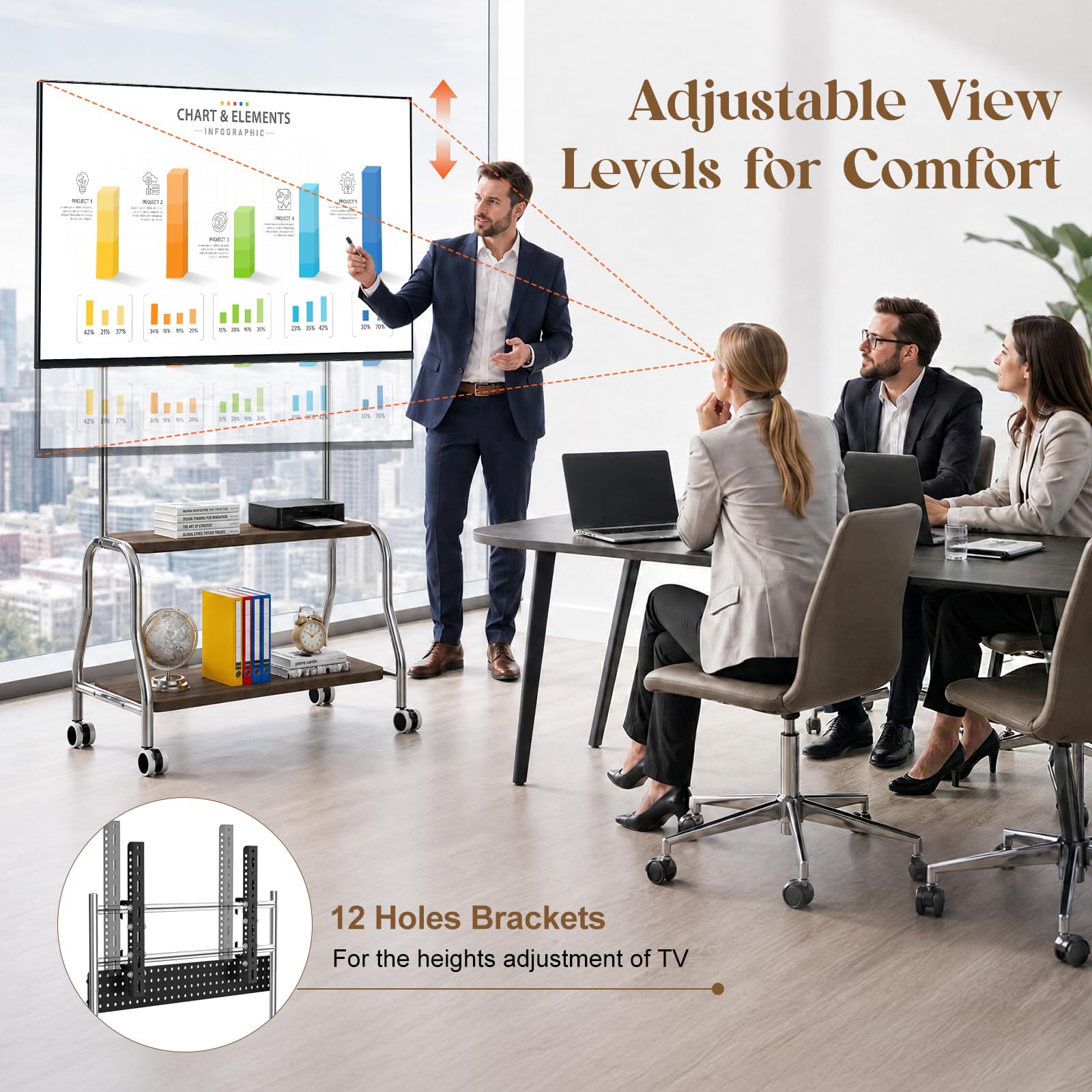 Carrello TV mobile 32‑75" per TV piatte e curve