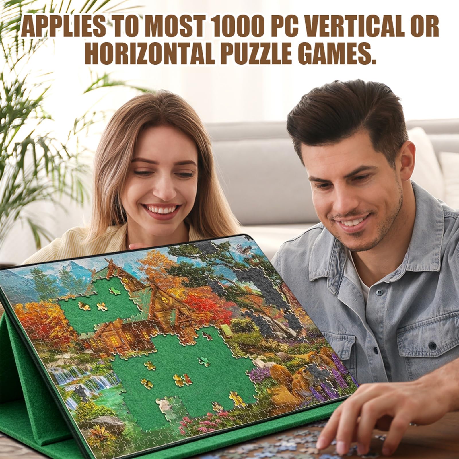 Tavola per puzzle da 1000 pezzi, con design 2 in 1 con supporto e copertura, tavolo portatile con 6 scomparti colorati, accessori per puzzle con antiscivolo, vassoio in feltro, verde