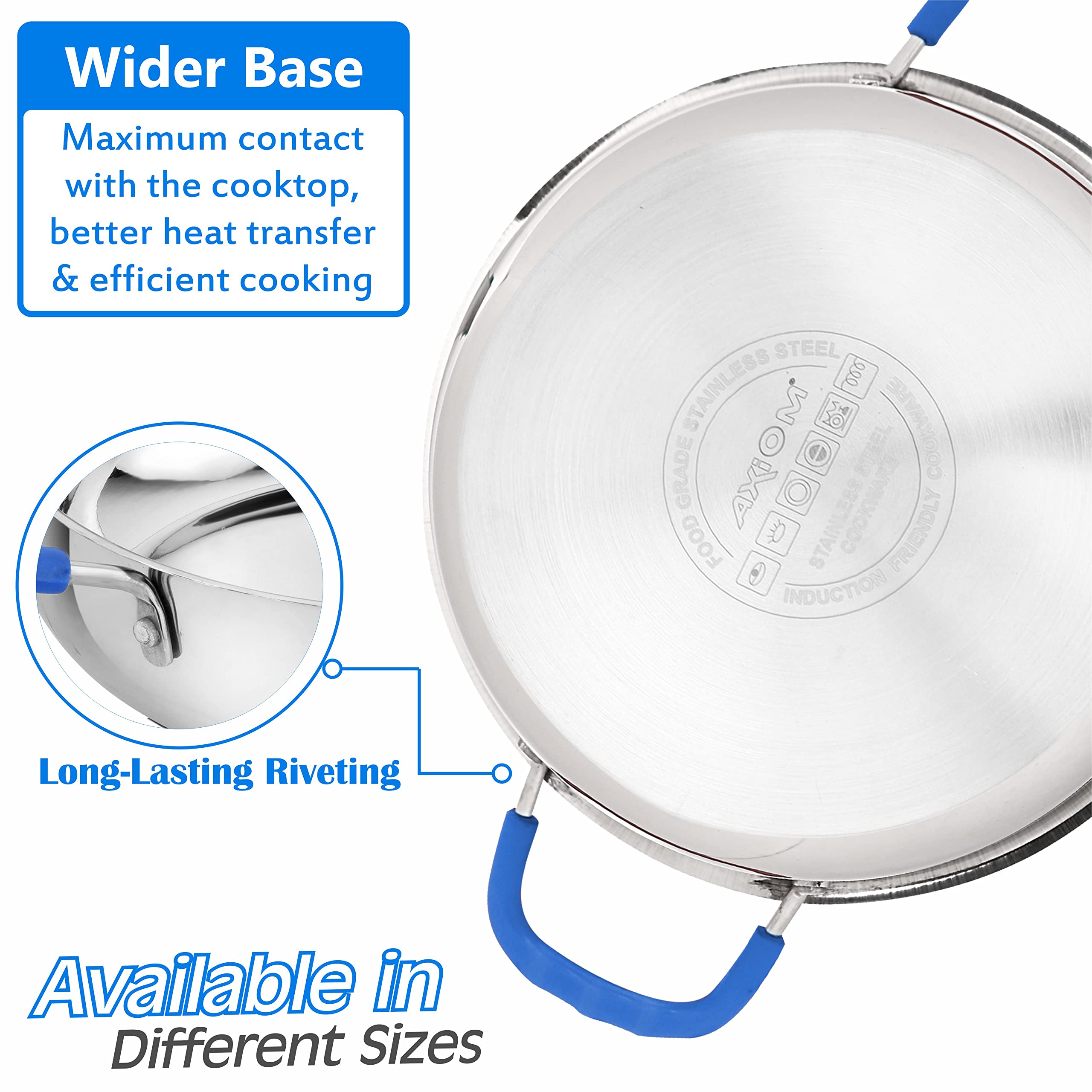 AXIOM KADHAI Stainless Steel 3 Liter Thick Triply Base (Induction & Gas Sandwich Bottom kadai