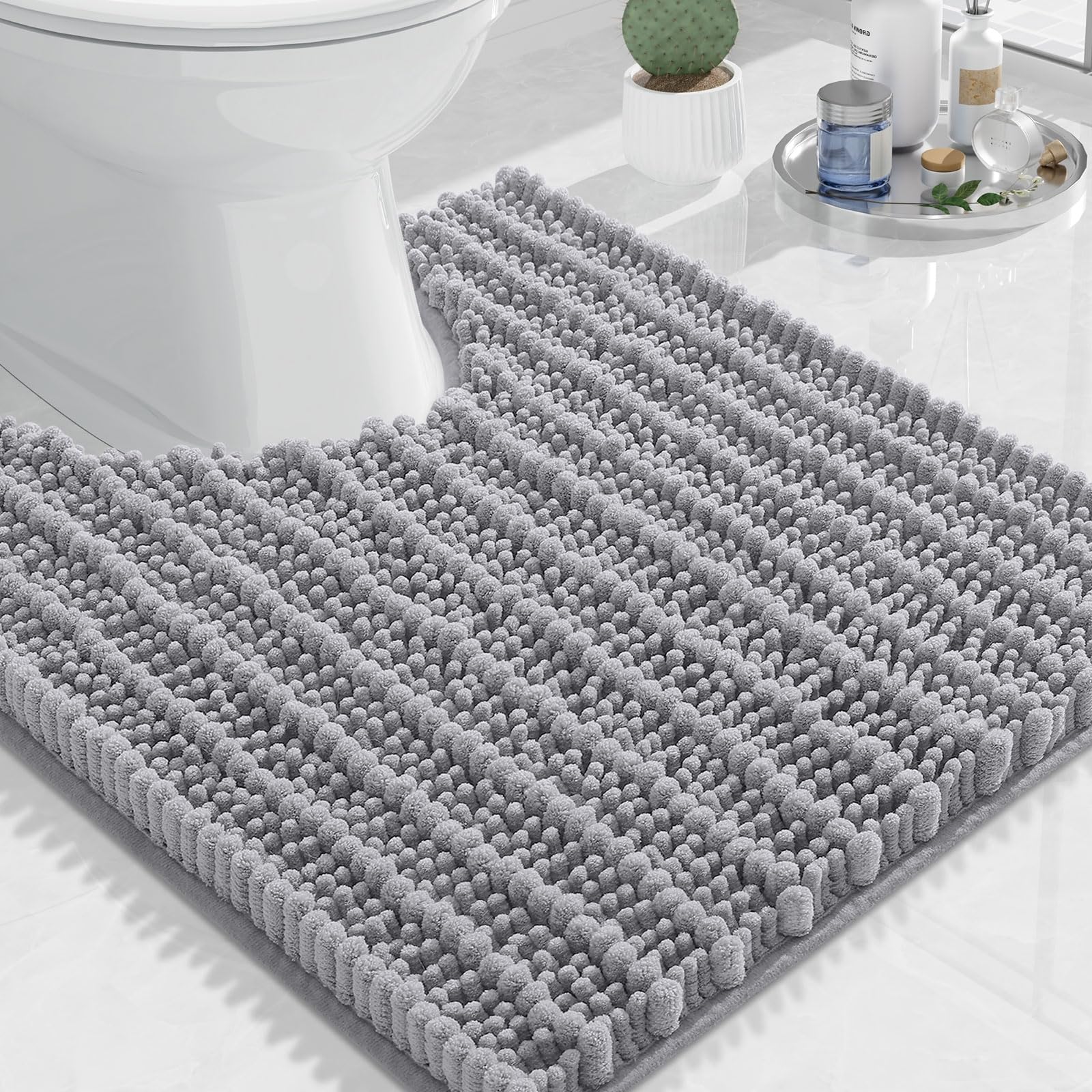 Arotive Toilet Rugs U-Shaped 24x24, Soft Absorbent Chenille Shaggy Bath Mat