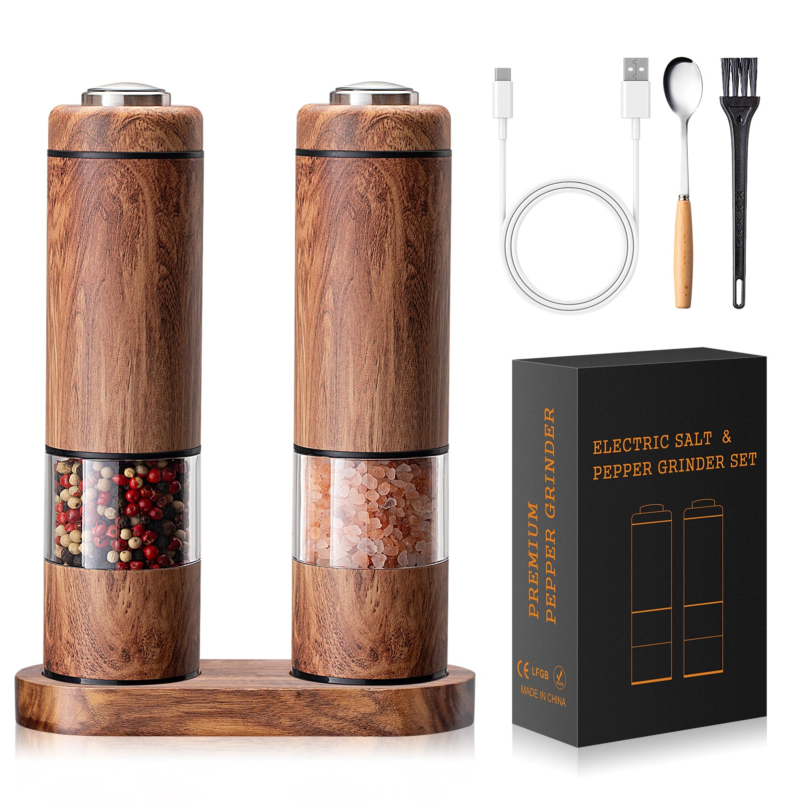 Fruspace Rechargeable Electric Salt and Pepper Grinder Set