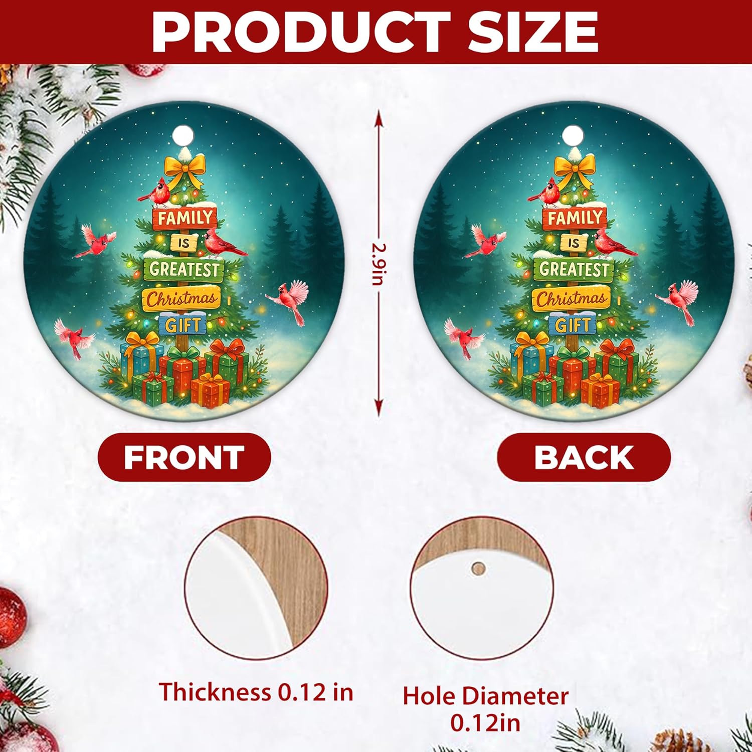 Family Is The Greatest Ornament – Christmas Tree with Cardinals & Gifts – Sentimental Holiday Ornament for Parents, Grandparents & Loved Ones – Family Christmas Tree Keepsake Decoration 2025 - Image 2