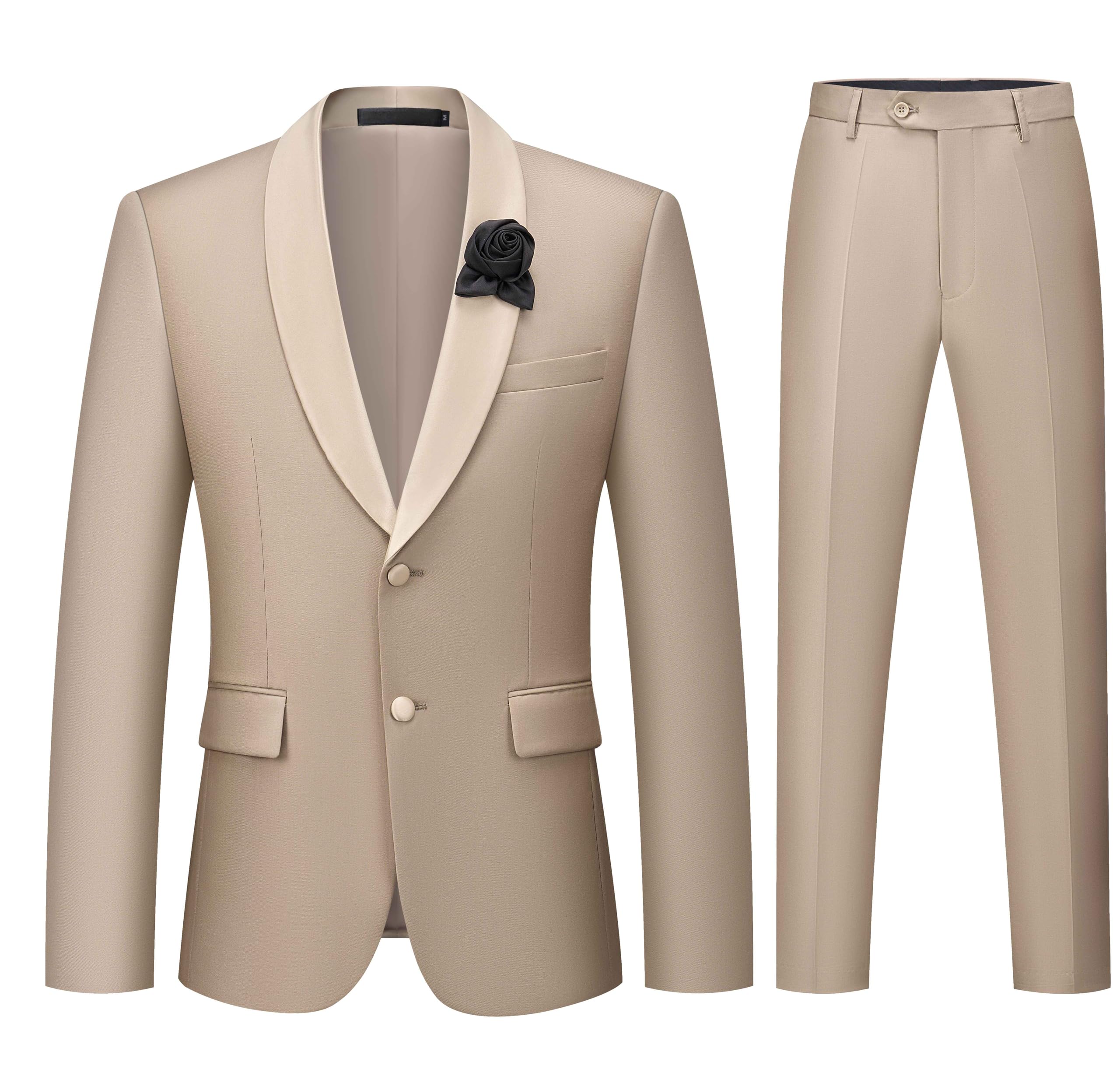 WEEN CHARM Men's 2 Piece Suit Two Button Blazer Jacket Pants Set Slim Fit Formal Wedding Business Suit Elegant Tuxedo Suit