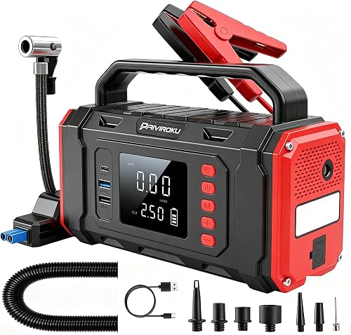 5000A Car Jump Starter with Air Compressor&Air Blower (8L Gas 7L Diesel),74Wh Car Battery Jumper Starter Portable with 150PSI Tire Inflator,12V Jump Box for Car Battery with 400LM Light Fast Charge
