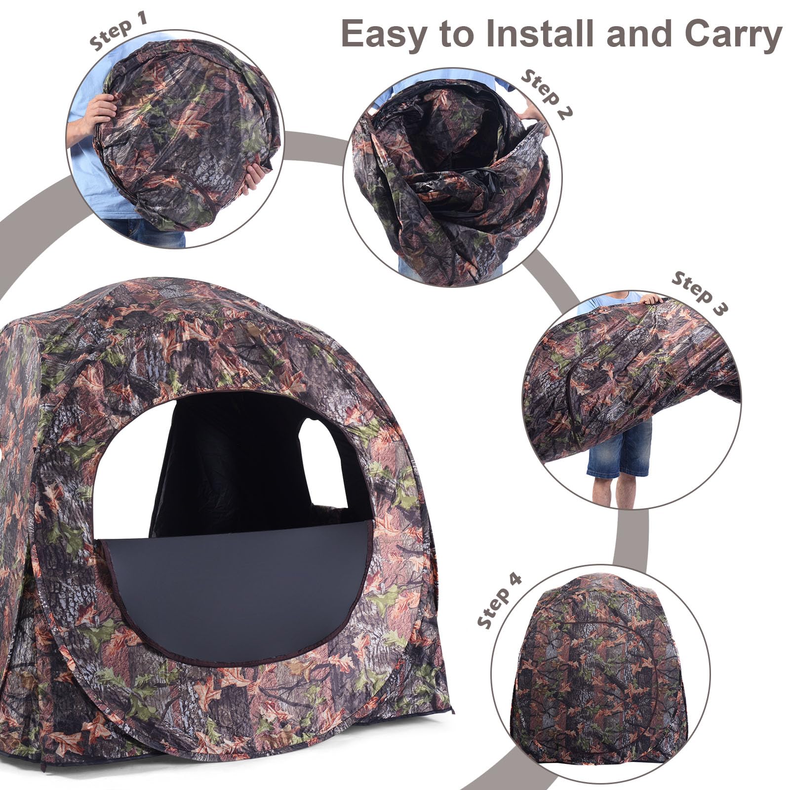 HOMASIS Tenda da Caccia per 2-3 Persone, Capanno Mimetico con 3 Finestre e Porta, Tenda da Caccia Portatile con Borsa per Il Trasporto, 152 x 152 x 163 cm