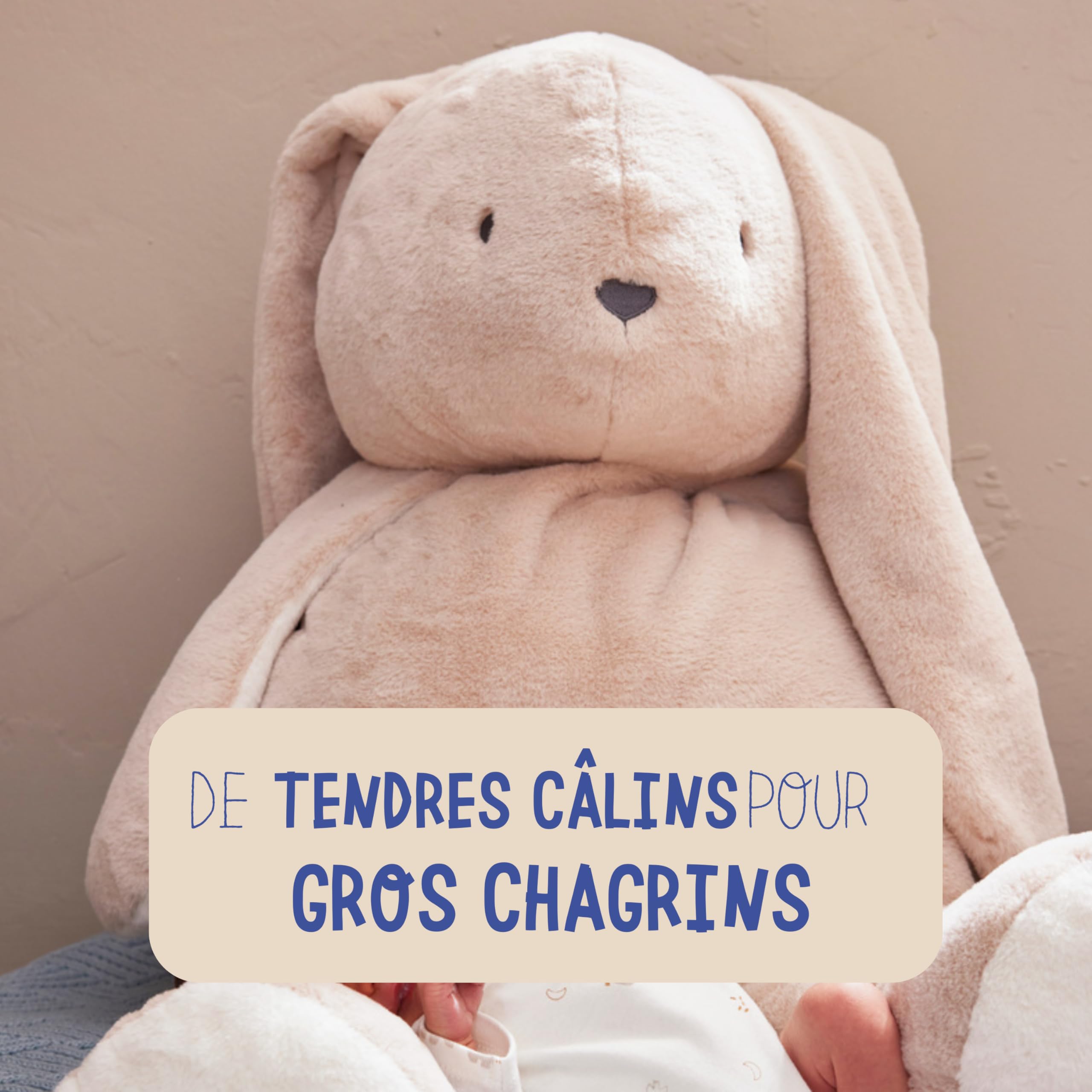Noukie's - Peluche morbido - 80 cm - Large - coniglio beige moka - giocattolo per bambini e neonati - regalo di nascita