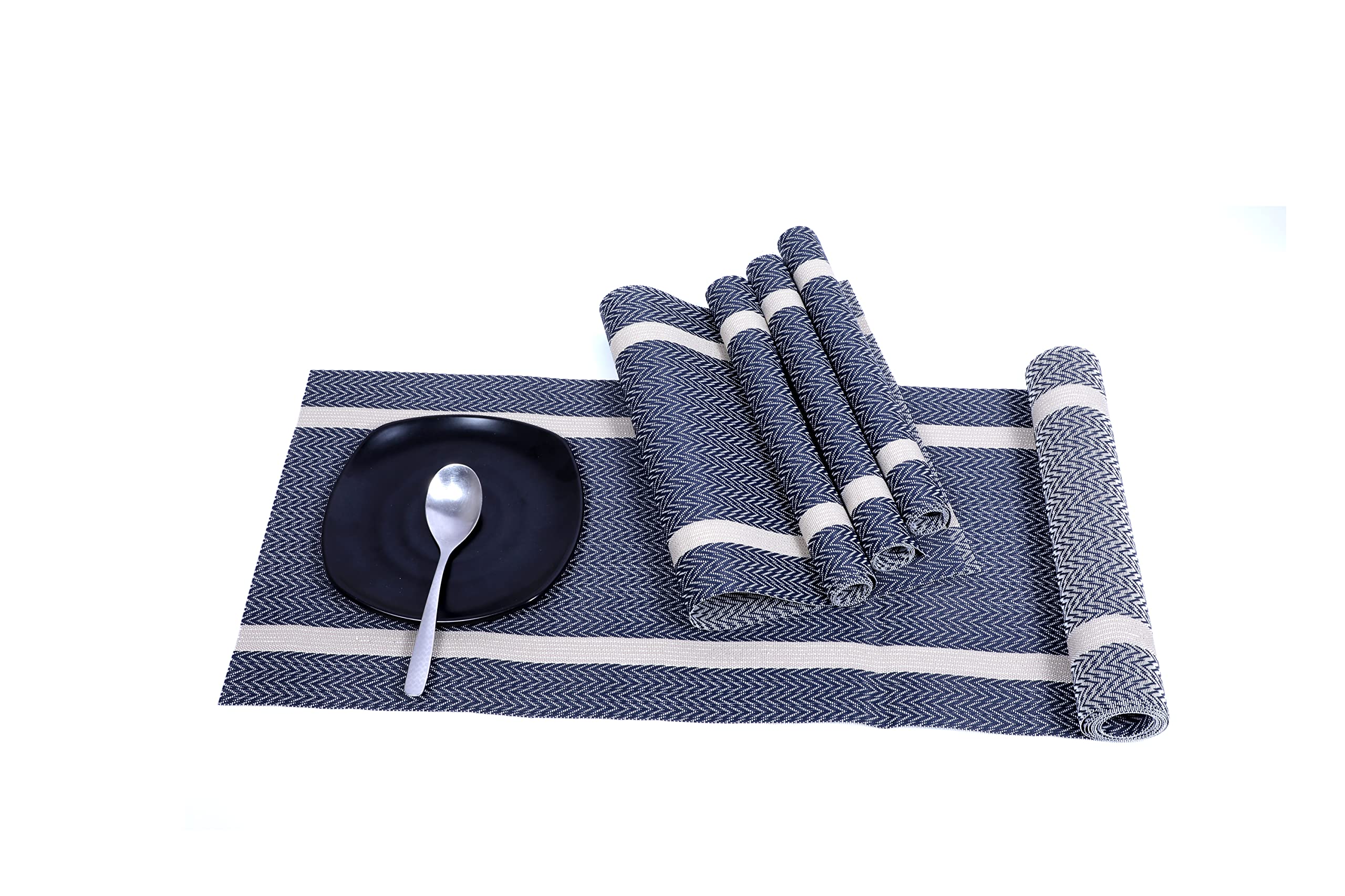 Bhaguji PVC Placemats Set with Table Runner Heat-Resistant for Kitchen Dining Table Vinyl Stain Resistant Table Mats Easy Wash Cleaning & Both Side Usable. (MidnightBlue[4 Placemat + 1 Table Runner]) (B0C1H9KKBB) Amazon Price History, Amazon Price Tracker