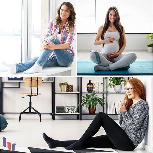 Miniatura 6 de Hugh Ugoli Calcetines altos de bambú para diabéticos para mujer, suaves, anchos y elásticos, con puntera sin costuras y parte superior sin ataduras,