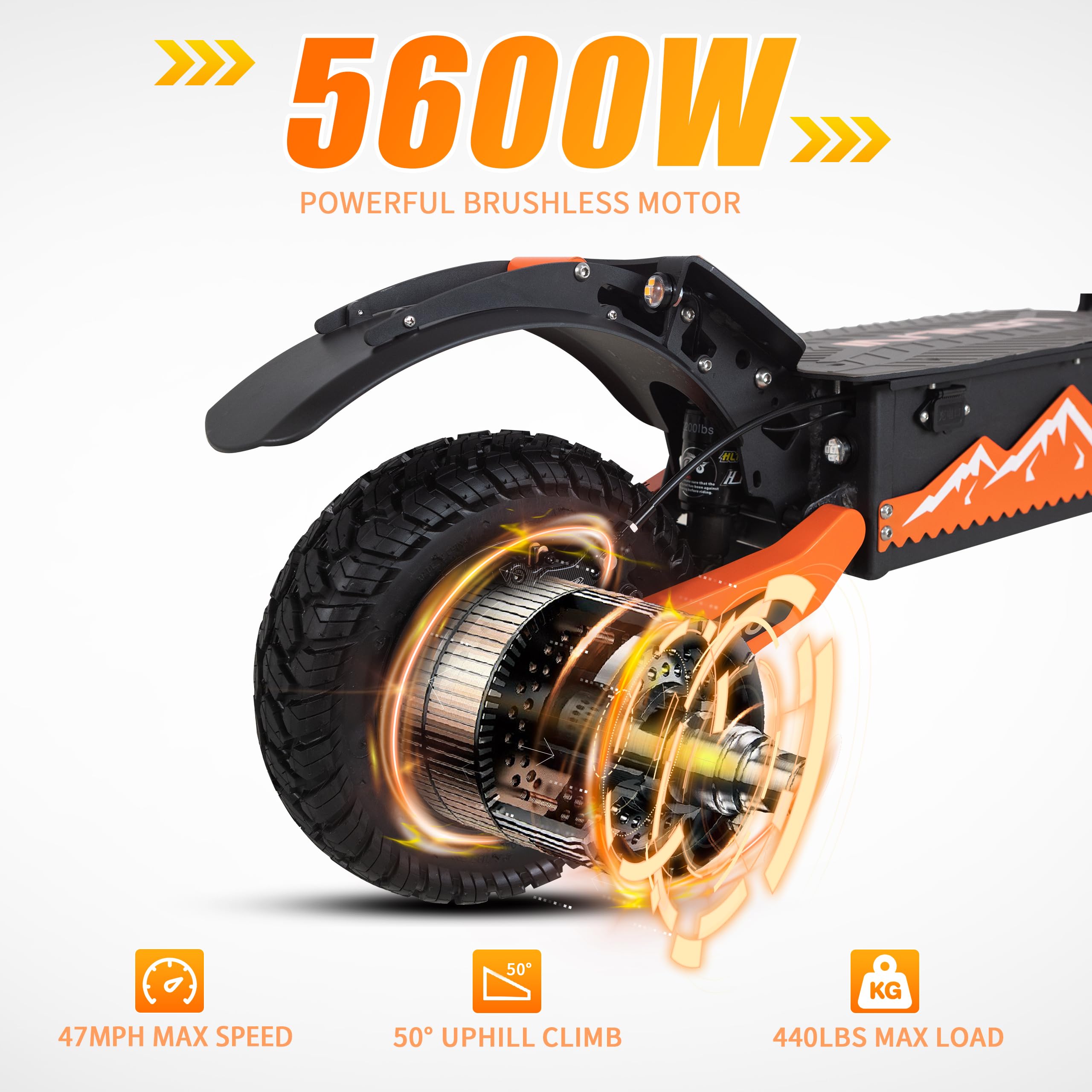 Electric Scooter Adults, 5600W Dual Motor E-Scooter, 47MPH Top Speed and Max 43Miles Long Range, Dual Brake and Dual Shock, 11