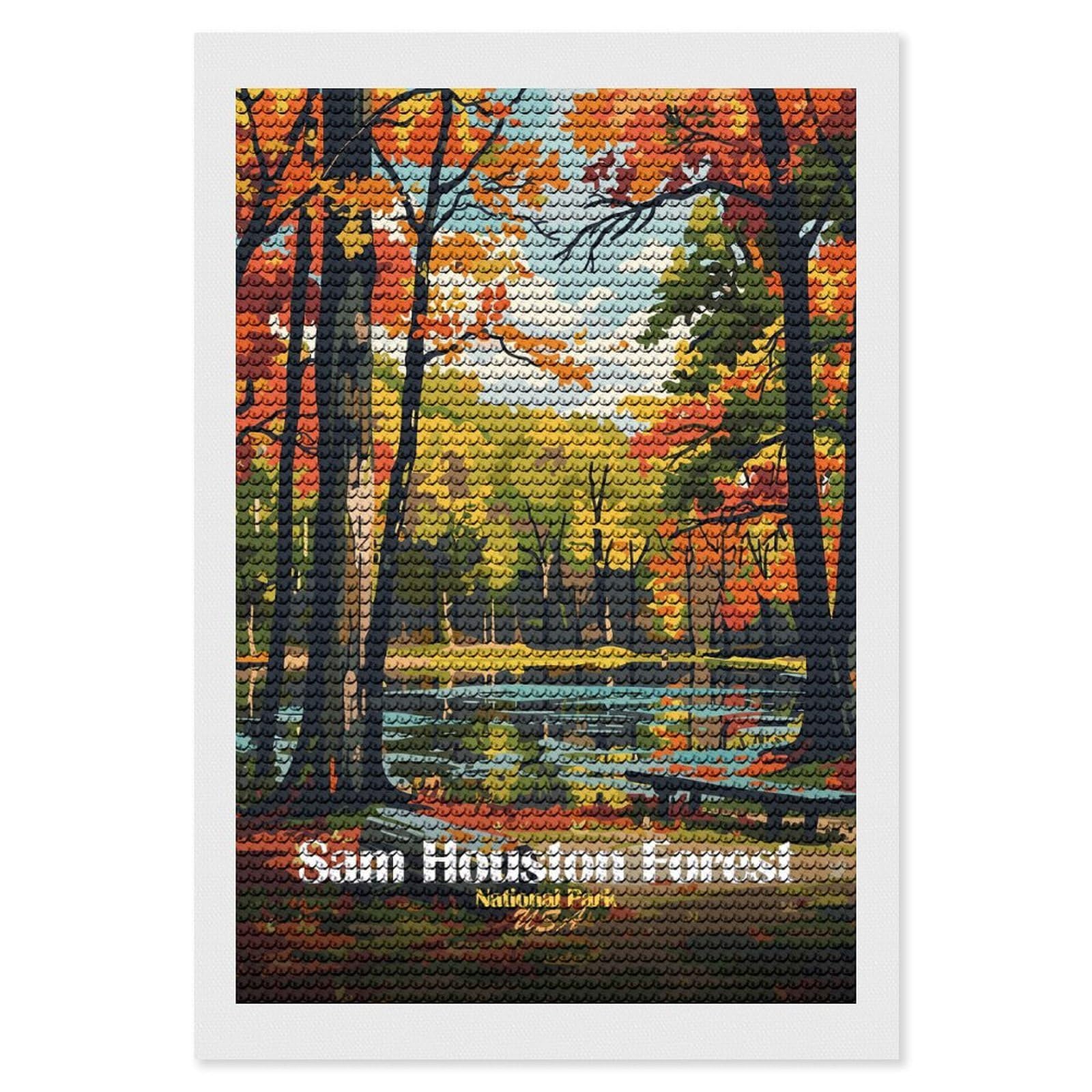 Junmoney Sam Houston Forest National Park Full Drill Diamond Painting Kit 8"x12", Mindful Craft Activity, Bedroom Decor, for Adults, Gift Idea