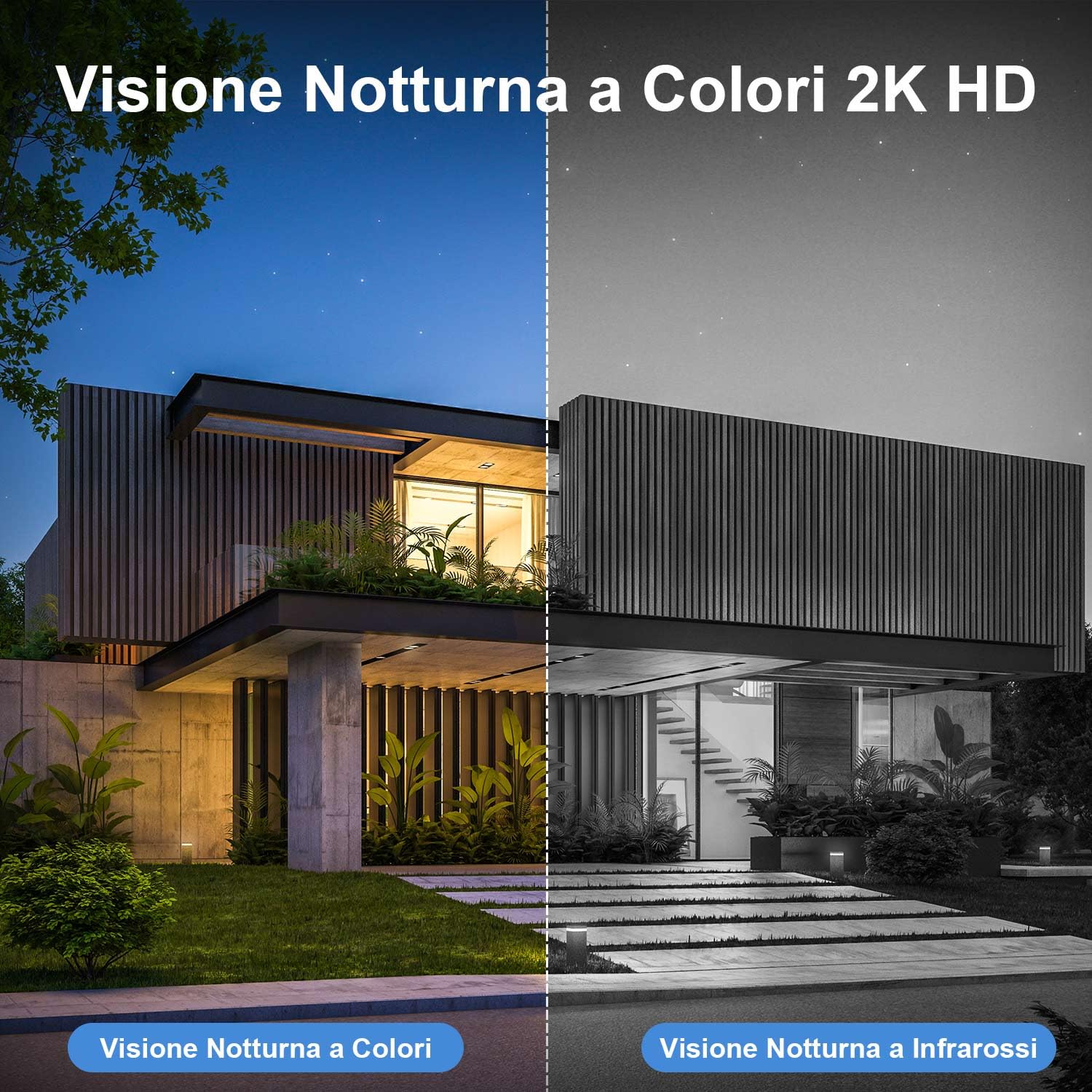 HOSAFE.COM Telecamera Wi-Fi Esterno, Telecamera WiFi Esterno, Telecamera WiFi Esterno Senza Fili, Telecamera a 360° con PTZ, Sensore PIR, Visione Notturna a Colori 2K HD, Cloud, Impermeabile IP66
