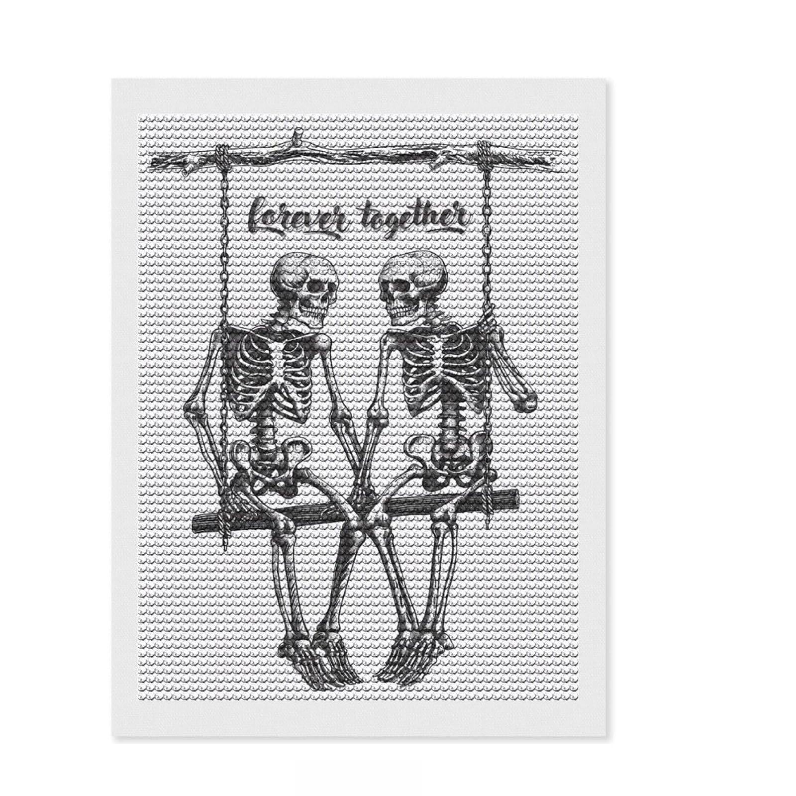 Junmoney Swing Skeleton Love Diamond Art Canvas 12"x16", Decorate Your Room, Satisfying Creative Project, Full Kit Included, Aesthetic Room Decor
