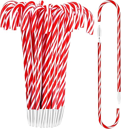 Outus 60 Pieces Christmas Candy Cane Pen Stripes Ballpoint Pens for Christmas Party Present Stationery Supplies, Black and Blue Ink (Red White)