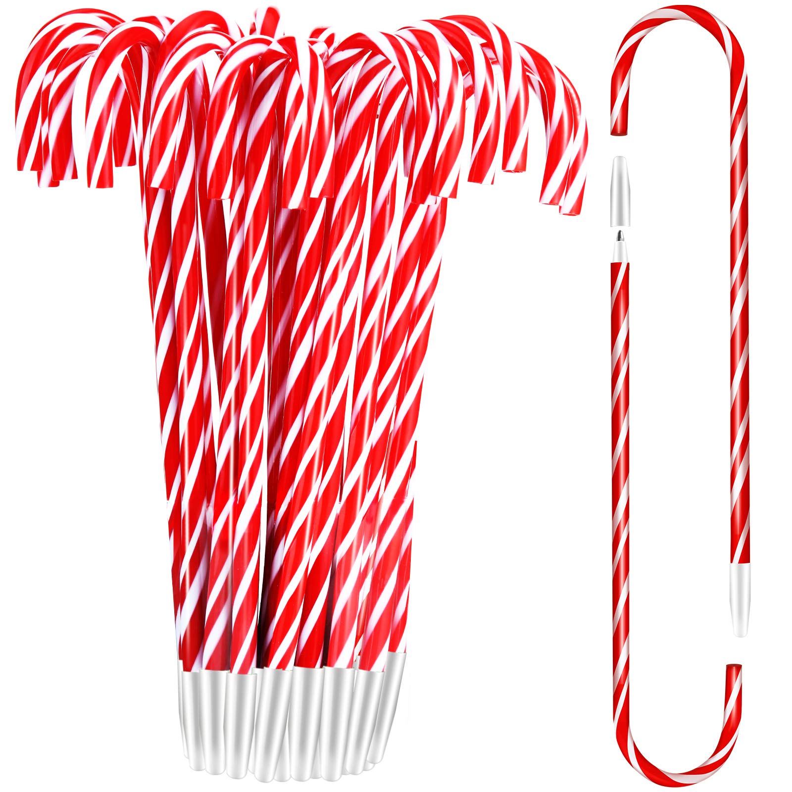 Outus 60 Pieces Christmas Candy Cane Pen Bulk Stripes Ballpoint Pens with Black and Blue Ink for Xmas Stocking Stuffers Classroom Gifts Holiday Party