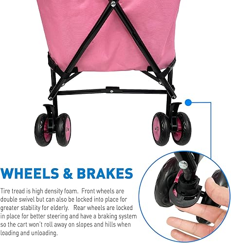 Miniatura 3 de EasyGo - Carrito de compras plegable con ruedas, lona extraíble, capacidad de 120 libras, color rosa básico