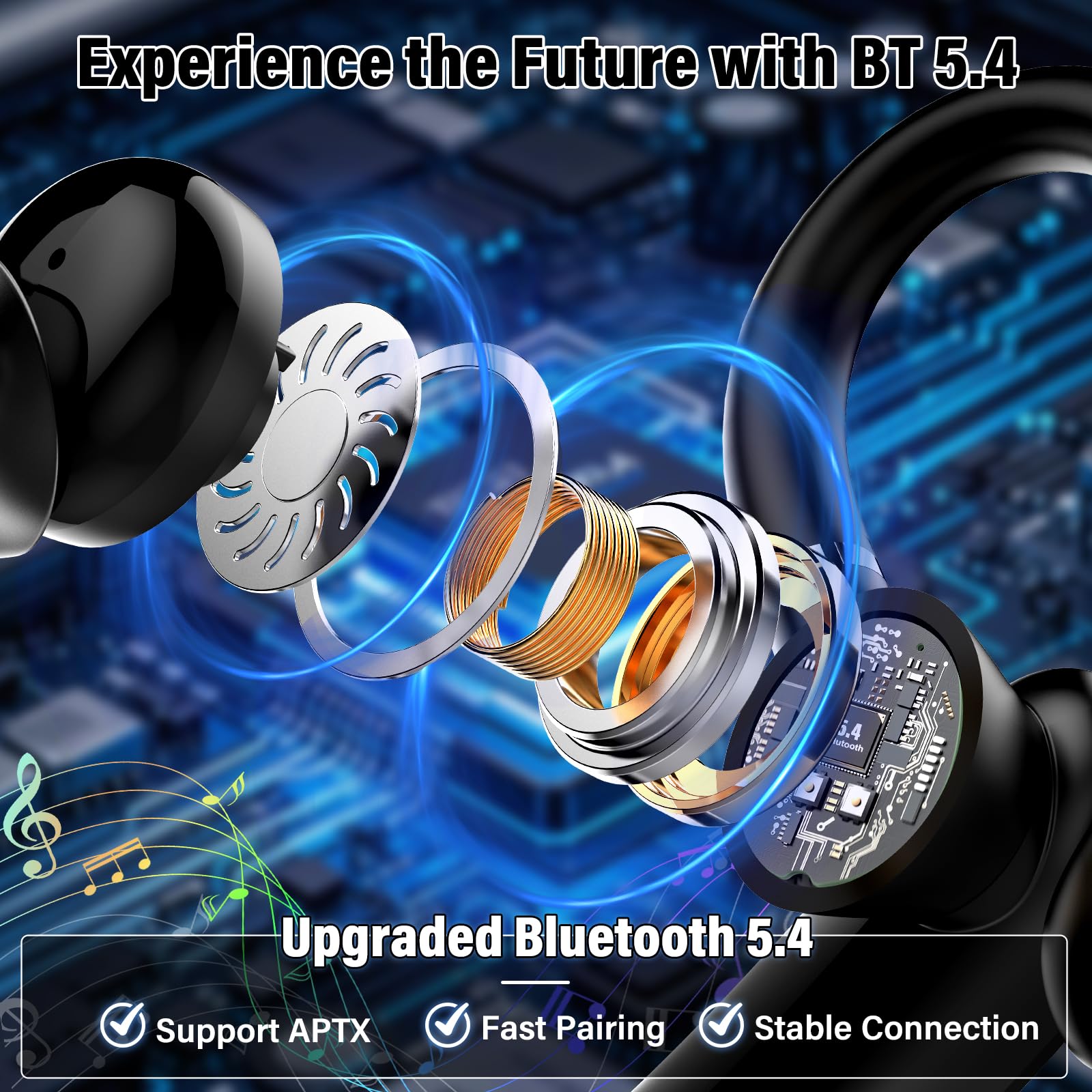 Atheewon Auricolare Bluetooth V5.4, Cuffie Vivavoce Wireless | ENC Doppio Microfono Antirumore, Silenziamento, Connessione Due Dispositivi, 115Ore Cuffie Bluetooth, Adattatore USB Computer