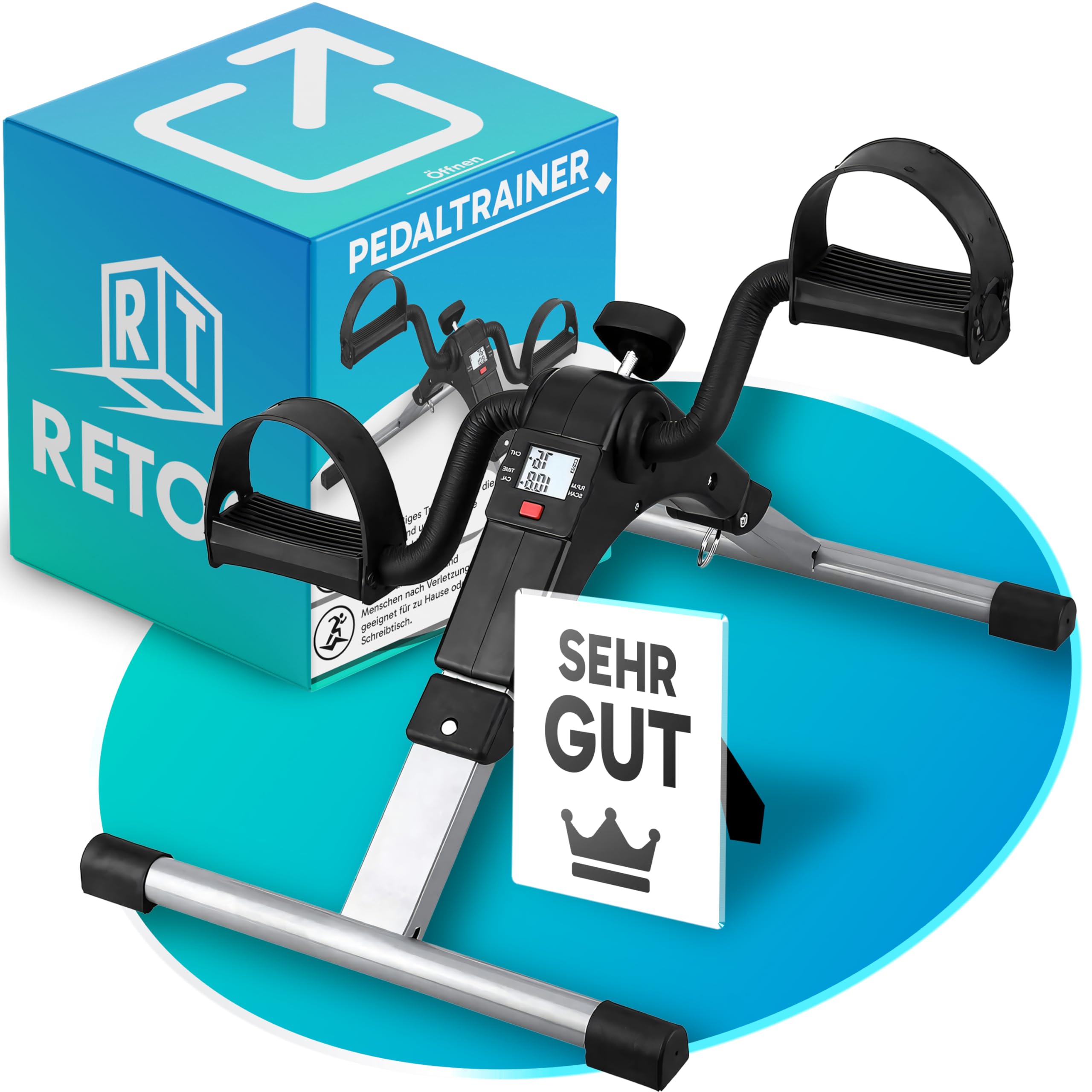 Retoo Pedaltrainer Mini Heimtrainer für Senioren – Leiser Arm- & Beintrainer mit LCD-Display, Einstellbarer Widerstand, Kompakt, Zuhause