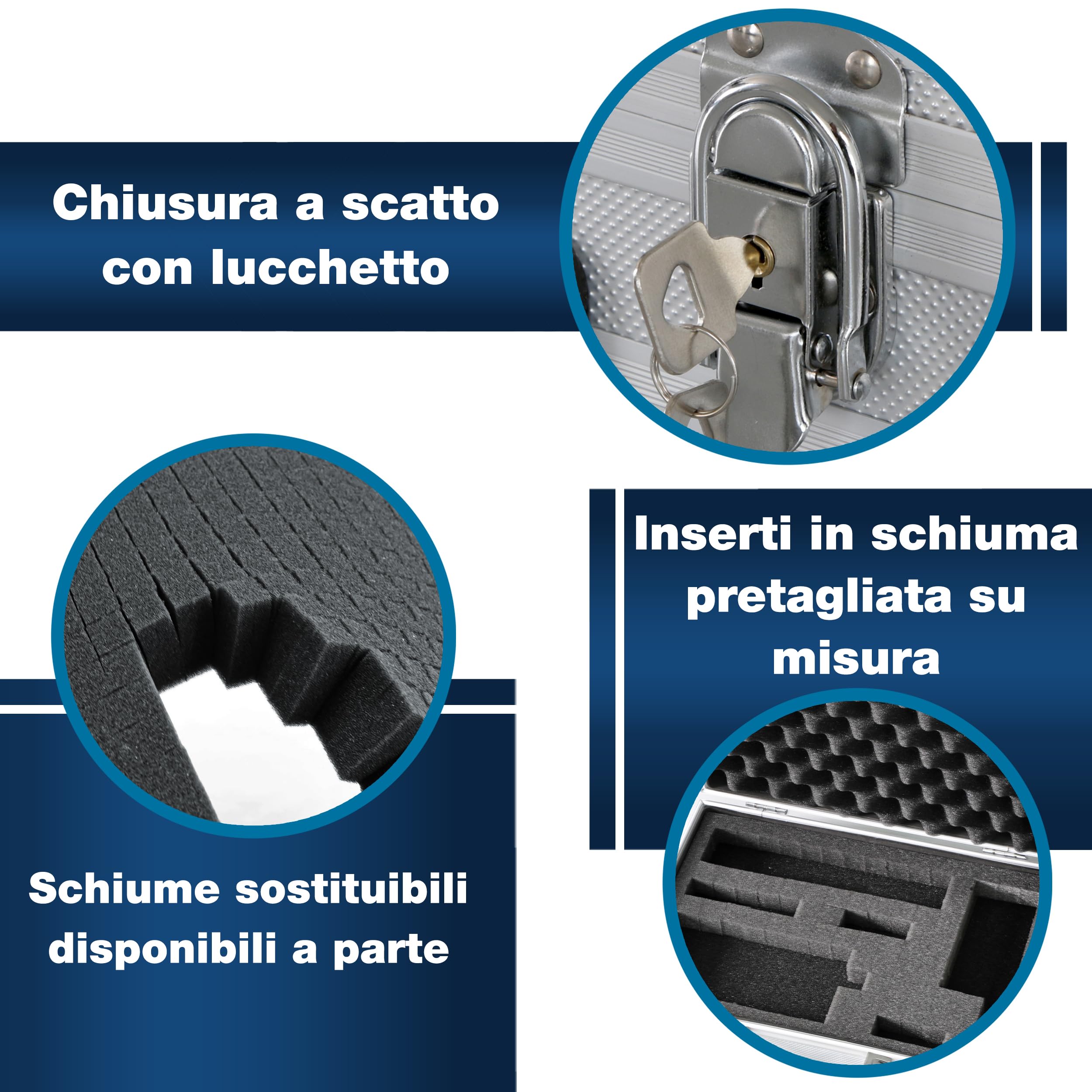 PeakTech 7260 - Custodia universale per strumenti di misura, Custodia in alluminio resistente, Vano porta attrezzi, Imbottitura in schiuma, Con lucchetto, Antipolvere, L - 370 x 80 x 230 mm