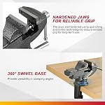 DASBET Table Vise Universal 3 Inch Work Bench Vice Clamp- 360°Swivel Base Bench Clamp Home Vise Clamp for Woodworking, Metalworking,Handcraft Creations, Cutting Conduit, Drilling
