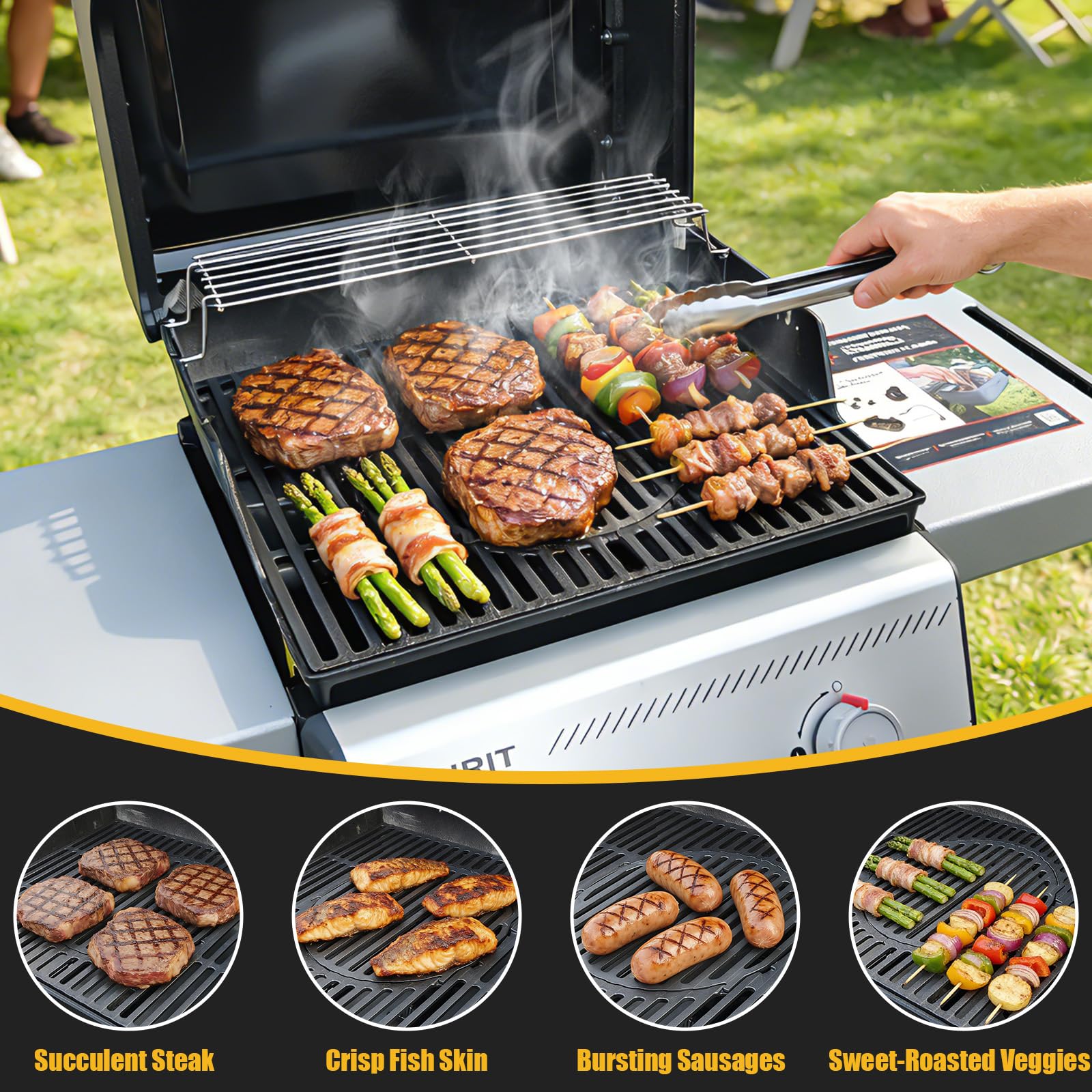 GFTIME 7637 ruszt do grilla Weber Spirit i 200, 44,5 x 52 cm, ruszty do grilla gazowego Spirit E210/220 S210/220 (z przednimi przyciskami sterującymi), część zamienna