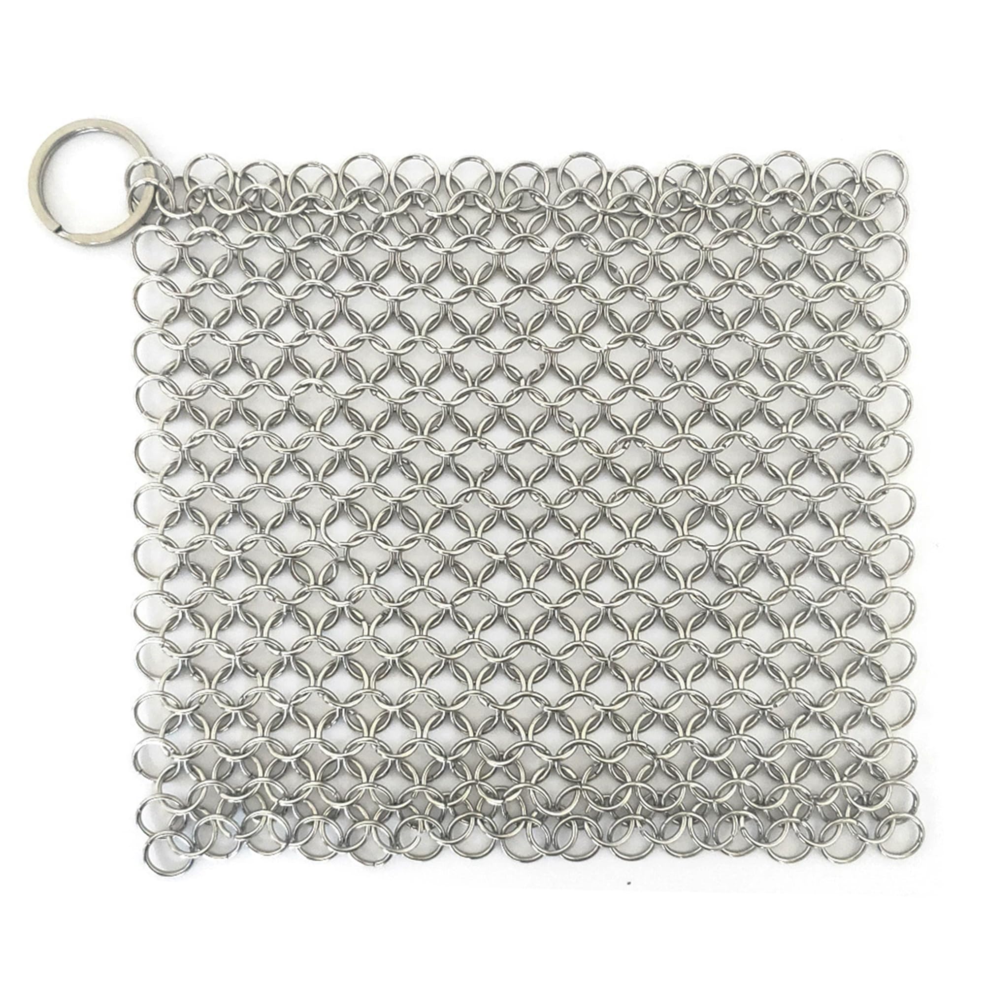 Vila Cast Iron Scrubber, 7 Inches Diameter, Square 316 Premium Stainless Steel, Lightweight, Flexible Chainmail Scrubber, Cleans Cookware with No Scratches or Residue
