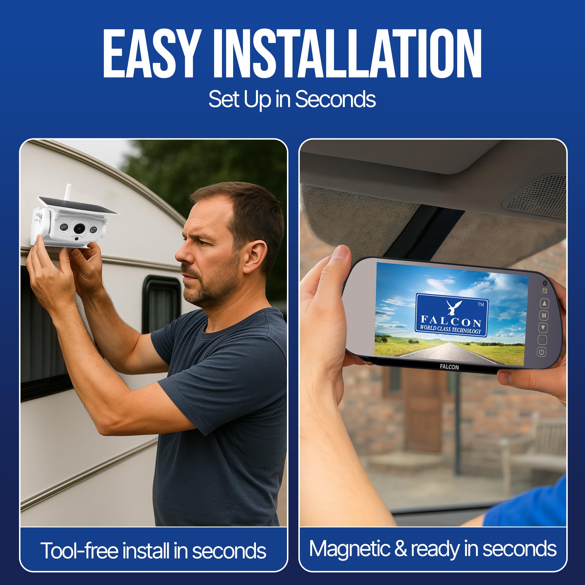 Falcon HD Magnetic Wireless Camera System + 7″ Mirror Monitor with DVR Recording Function – No Drilling Required