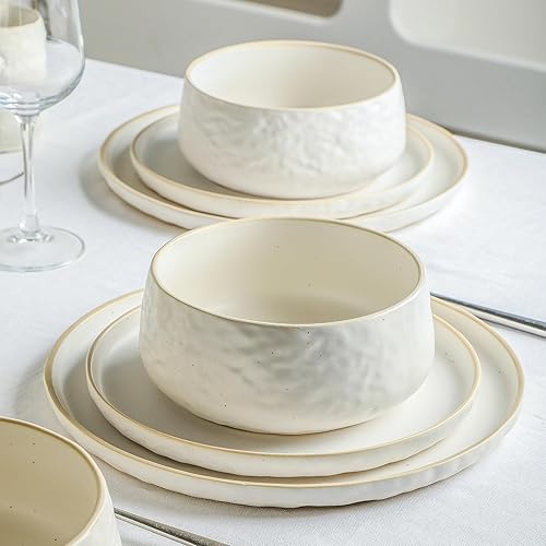 Miniatura 3 de SHOSAI - Vajilla de cerámica de 32 piezas, color blanco moteado
