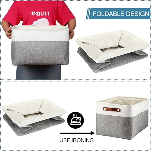 Miniatura 7 de Uiifan 10 contenedores plegables de almacenamiento de tela, canastas de almacenamiento plegables con asas, cesta de tela, organizador de lino para
