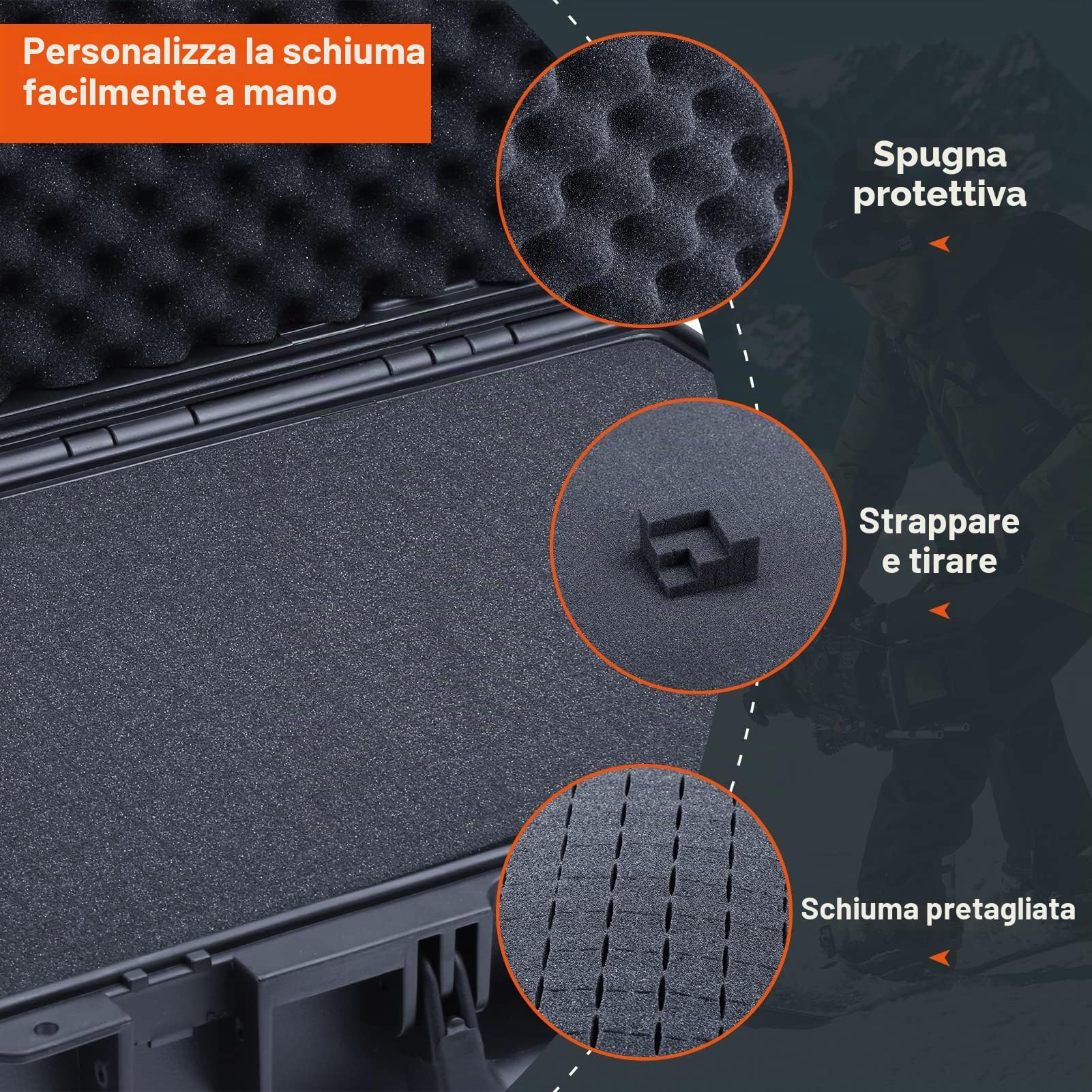 Lykus HC-3510 Custodia Valigia Case impermeabile con Schiuma, Dimensioni interne 35x30x13 cm, Adatto per Fotocamera reflex, drone piccolo, videocamera, action camera e altri