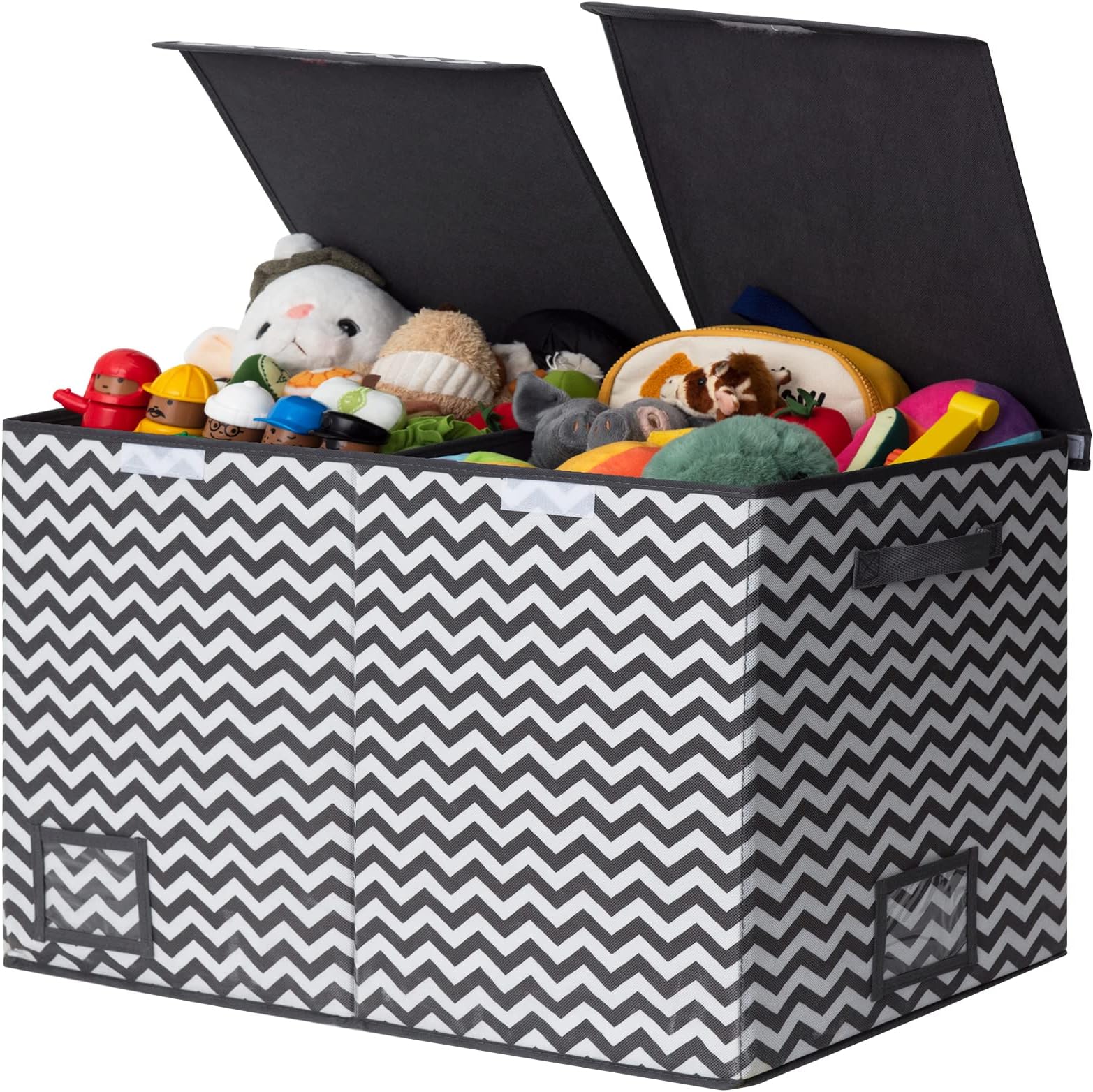 GRANNY SAYS Toy Chest with Lids, Foldable Stuffed Animal Storage with Handles, Toy Storage Organizer for Nursery Room Playroom, Living Room, Large Toy Box for Girls and Boys, Dark Gray V Pattern
