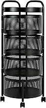 HYGRAD BUILT TO SURVIVE Black Metal Mesh Round Multi-Tier Portable Floor Standing Rotating Kitchen Cart Trolley Organiser Fruit Basket With Wheels (4 Tier)