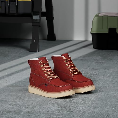 Miniatura 2 de SUREWAY Luxury Quality Leather Mens Wedge Moc Toe Work Boots for Men,Walking on Clouds Design,Durable Comfy Proved,Goodyear,Heavy Duty Soft Toe