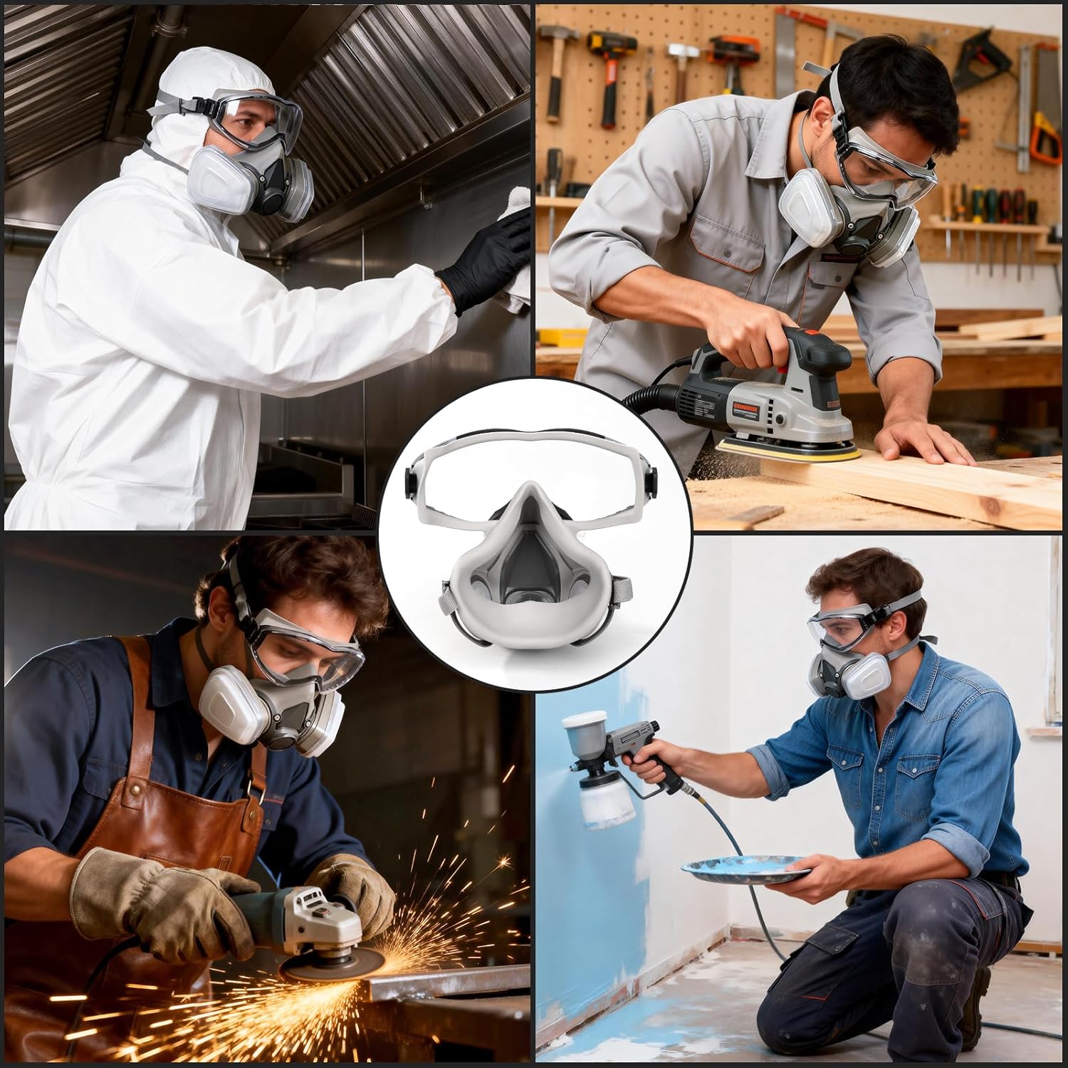 Reusable Respirator Gas Mask,2-in-1 Half Face Respirator with Replaceable Filters, Protection Against Chemicals, Organic Vapors, Dust, Particles for Painting, Welding, Woodworking, Pest Control