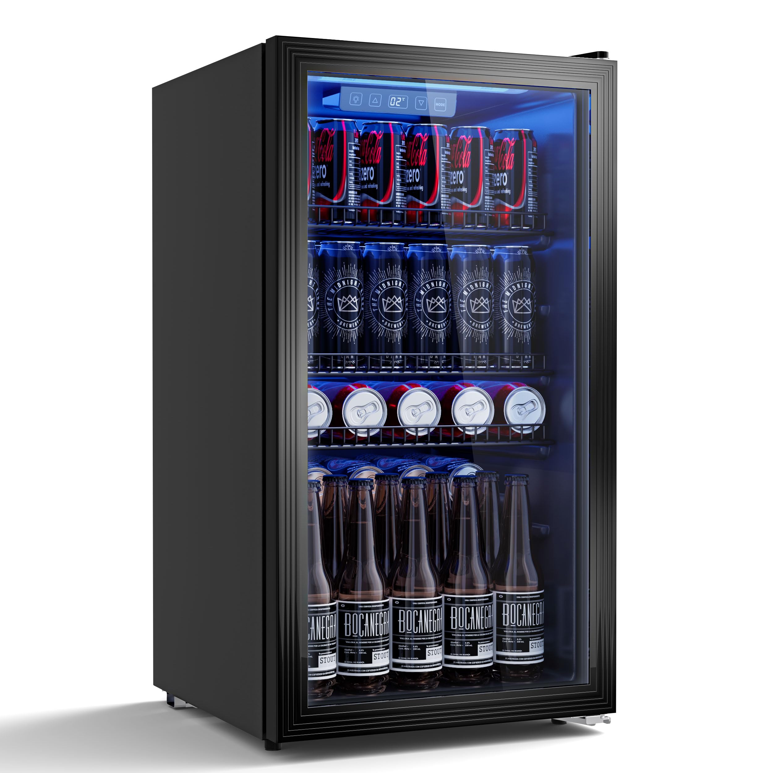 Airfish Getränkekühlschrank 90L Glasfront Mini-Kühlschrank verstellbare Regale 128 Dosen Bier Wein
