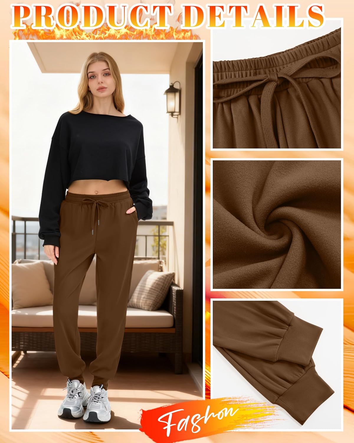 3 Pack Women's Fleece Lined Joggers Thermal Lounge Sweatpants Elastic Waist Drawstring Yoga Pants with Pockets - Image 3