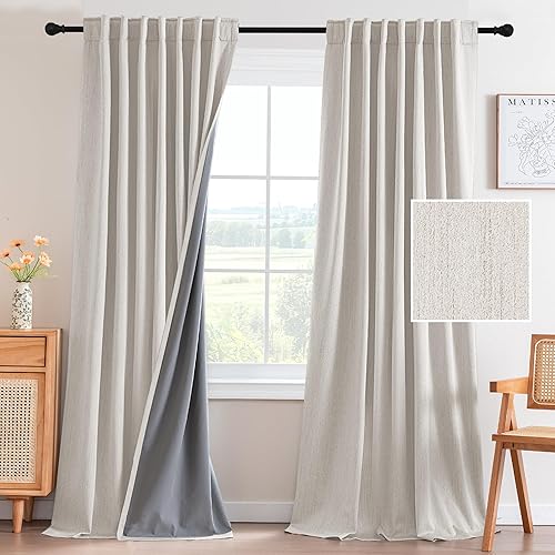 H.VERSAILTEX Upgraded 100% Blackout Curtains 96 Inches Long Back Tab Full Light Blocking Curtain Draperies with Gray Coating for Living Room Thermal Insulated Window Treatment Set of 2 Panels, Ivory