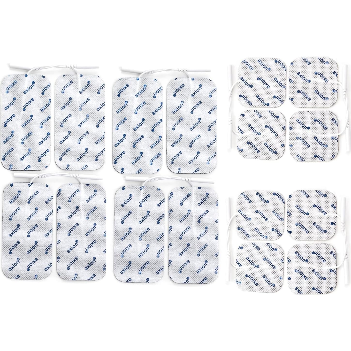 16 axion TENS Unit Electrode Pads Mix Set - 8 Square 2x2'' and 8 Rectangular 4x2'' Replacement Pads with 2mm Pin Connector Lead Wire for TENS Machines and Muscle Stimulators | Reusable Self-Adhesive