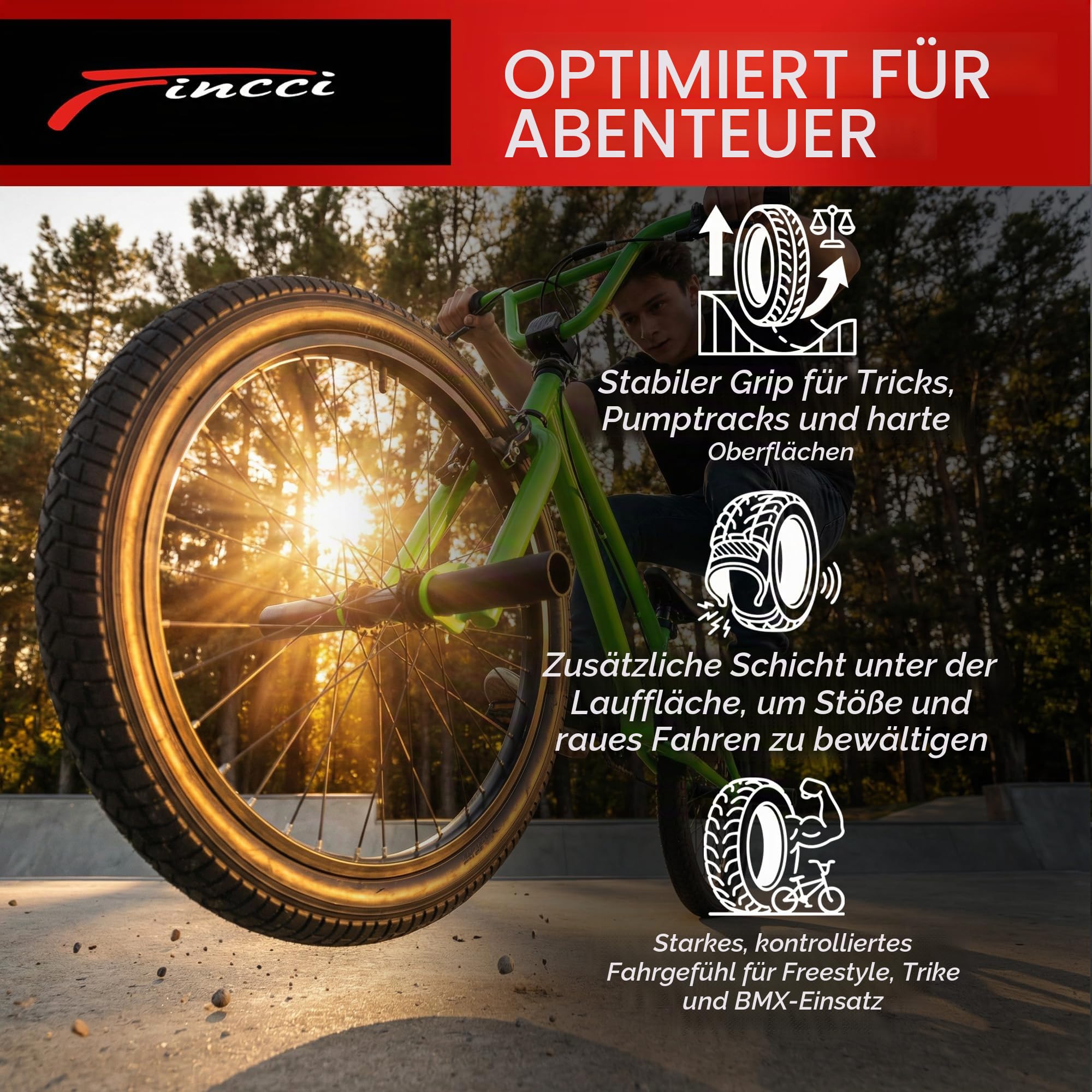 Fincci BMX Faltreifen 20 Zoll 20x2.10 ETRTO 56-406 mit AV-Schlauchset 27TPI | 2,5 mm Nylon-Pannenschutz und 27 TPI für zuverlässigen Grip bei Fahrten mit Kinderfahrrad, Faltrad, Trike sowie Freestyle-BMX