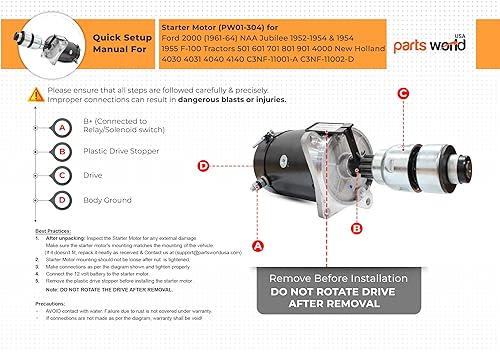 Miniatura 8 de Arrancador de 6V para Ford 2000 (1961-64) NAA Jubilee 1952-1954 y 1954 1955 F-100 Tractores 501 601 701 801 901 4000 New Holland 4030 4031 4040404 0
