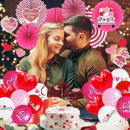 Miniatura 4 de Kit de 30 piezas de decoración para el día de San Valentín, globos de amor, corazones, guirnalda, pancarta, abanicos de papel para decoración del