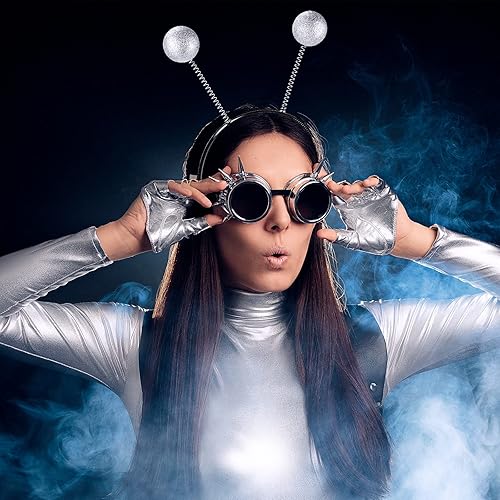 Miniatura 6 de Diadema alienígena de Halloween con antenas y falda acampanada de tela metálica plisada para Halloween