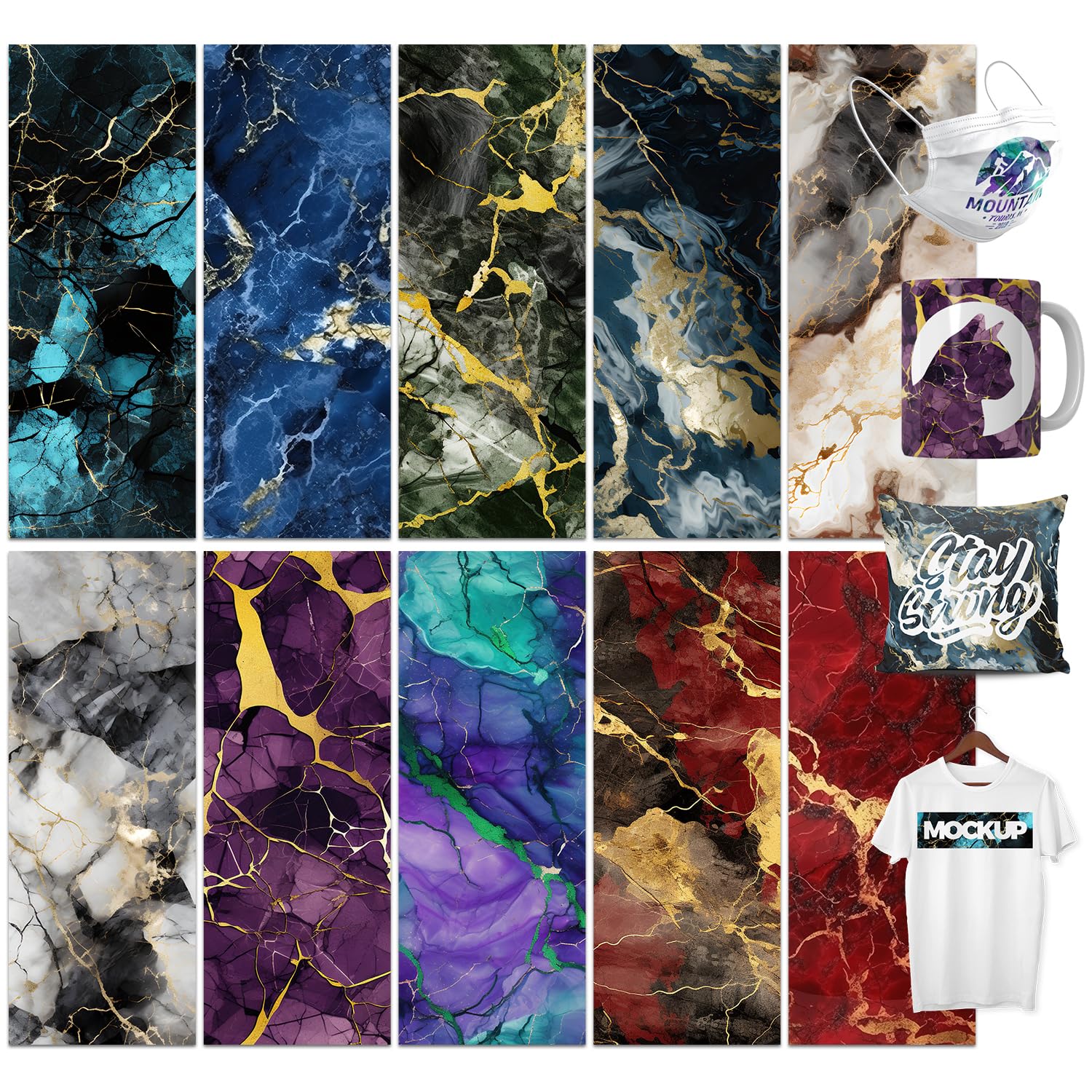 Infusible Transfer Ink Sheets 10 unidades/juego, papel de sublimación teñido preimpreso, mármol 30,5 x 30,5 cm, hierro en camiseta y taza