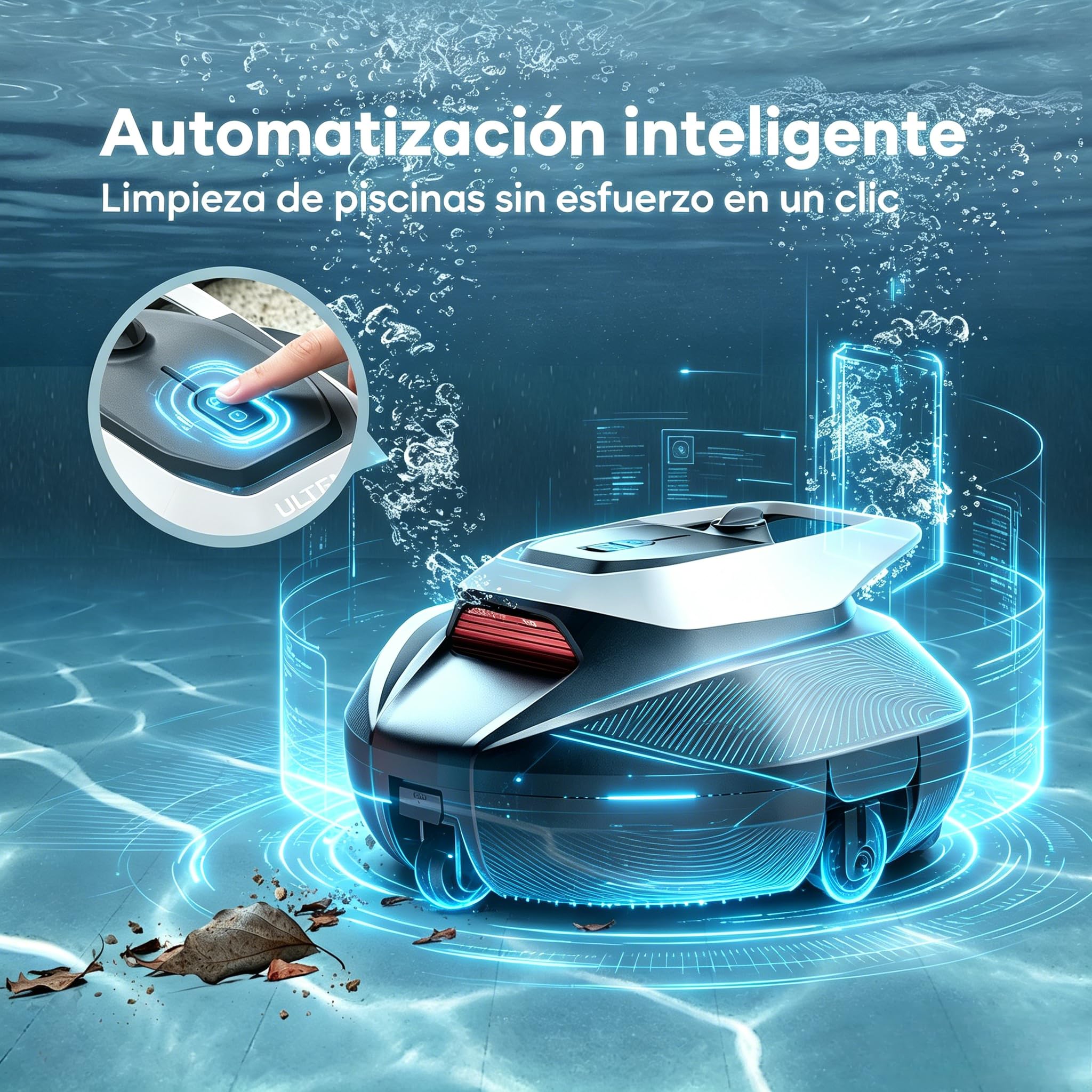 Robot Limpiafondos Piscina Inalámbrico con Flotador, Recogida sin Poste, 2 Motores, 90Min, 80m², Autoaparcamiento Inteligente, Diseño Biónico, Fácil de Usar para Piscina Elevada y Enterrada